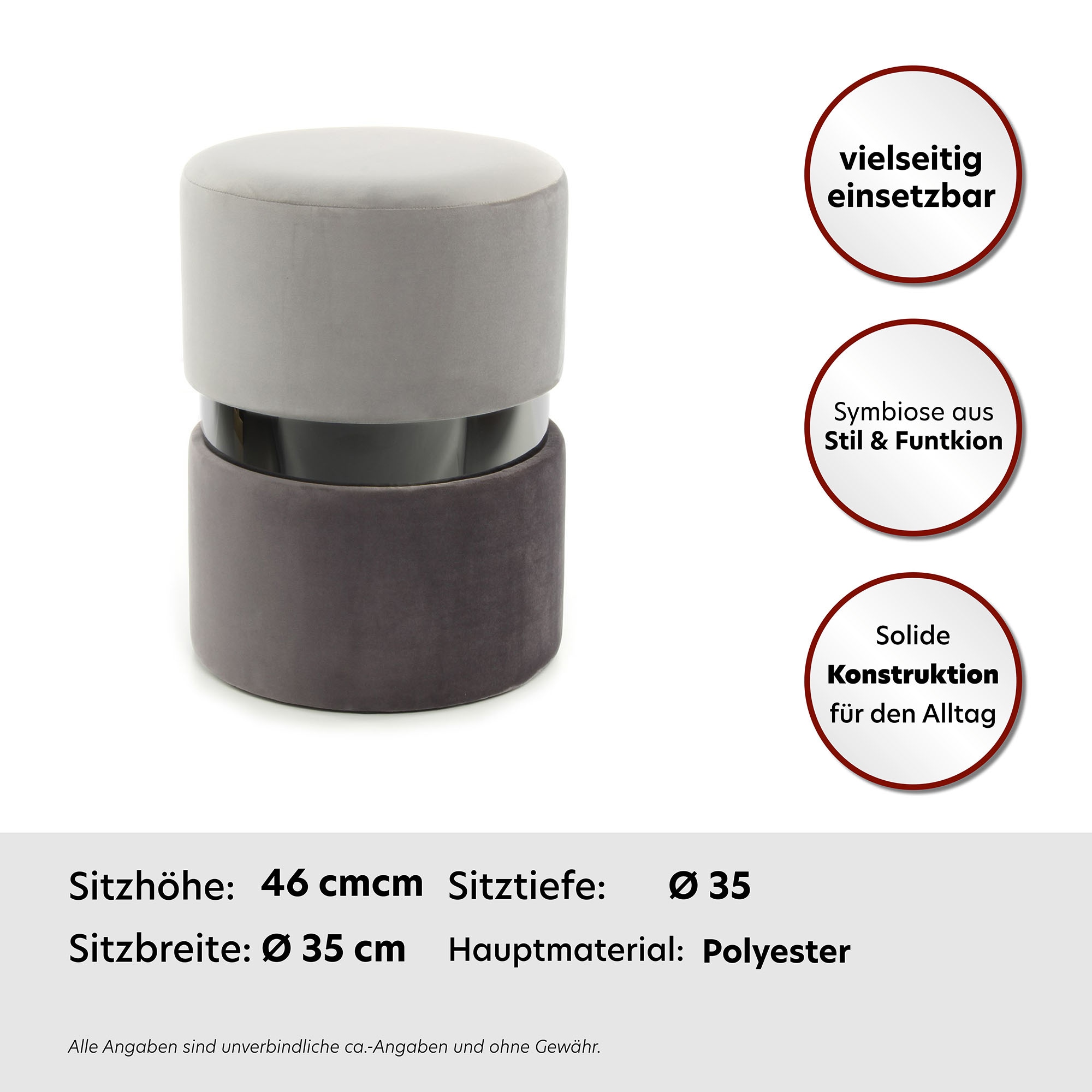 Kayoom Sitzhocker »Hocker Gipsy 825, stilvoller Sitzhocker, runde Form, stilvolles Design« 1 Stk. tlg. samtweich, platzsparend, vielfältig einsetzbar, weiche Polsterung