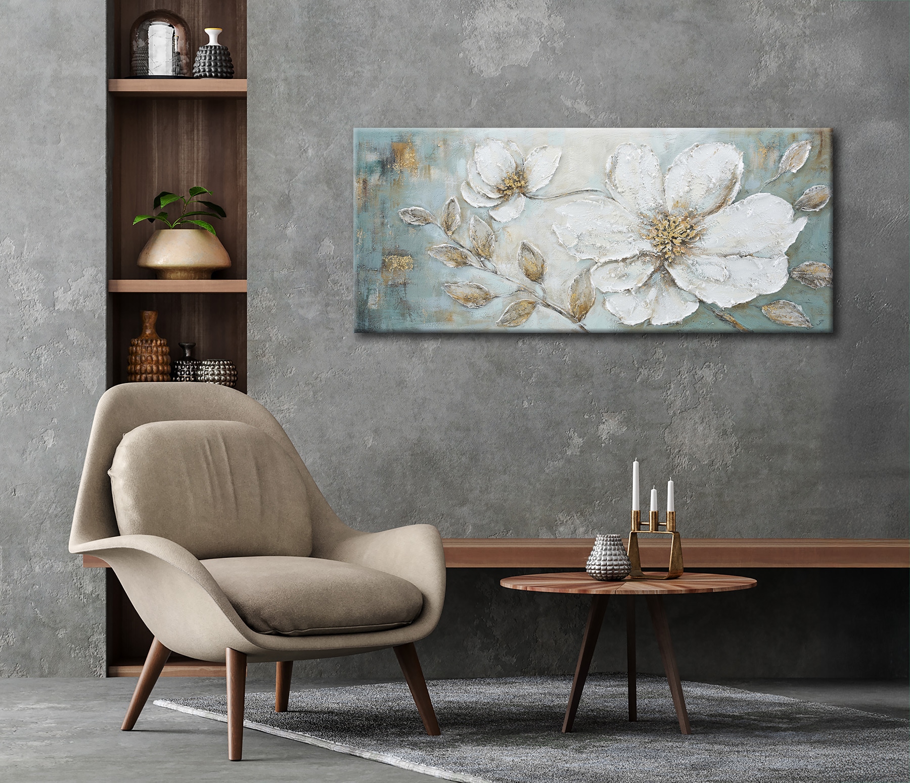 Bönninghoff Peinture à l'huile »handarbeit BLUMEN XXL 60x140 cm – Wandbild Kunst Deko modern« Fleurs | Images de fleurs fabriqué à la main, chaque image est unique