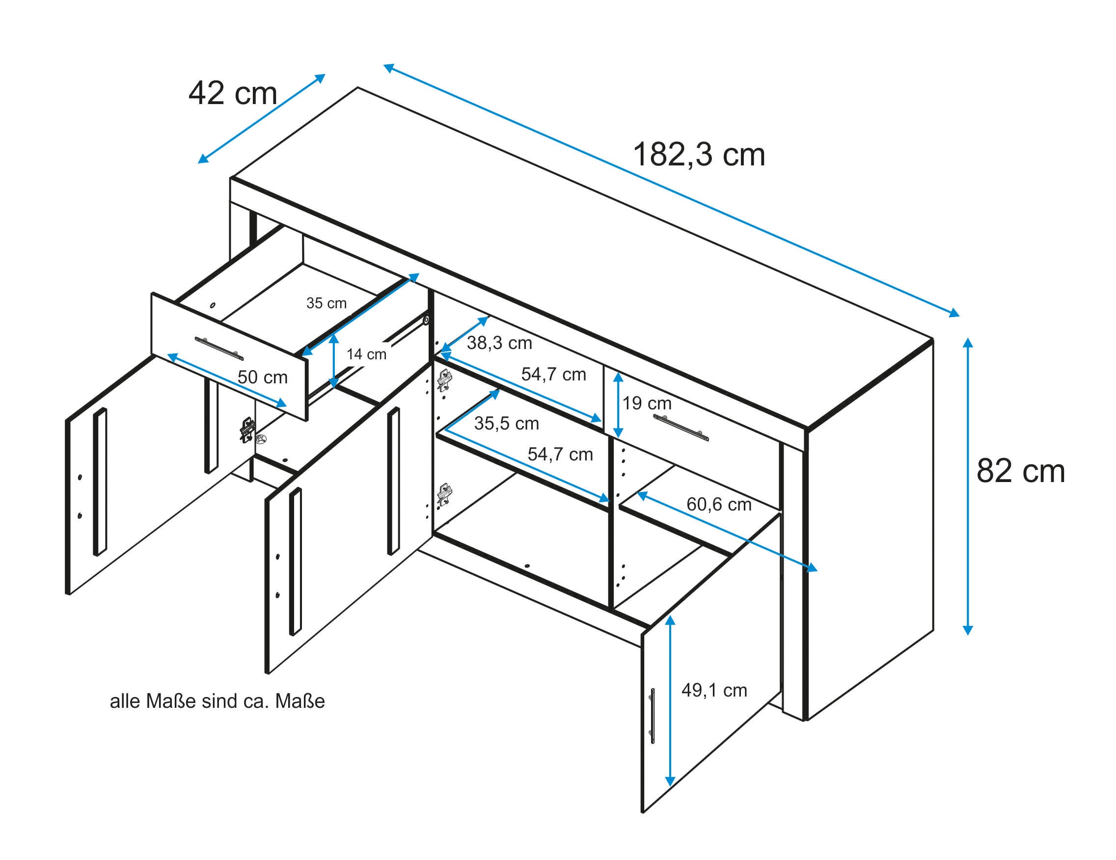 VOGL Möbelfabrik Sideboard »Toronto« Breite 183 cm