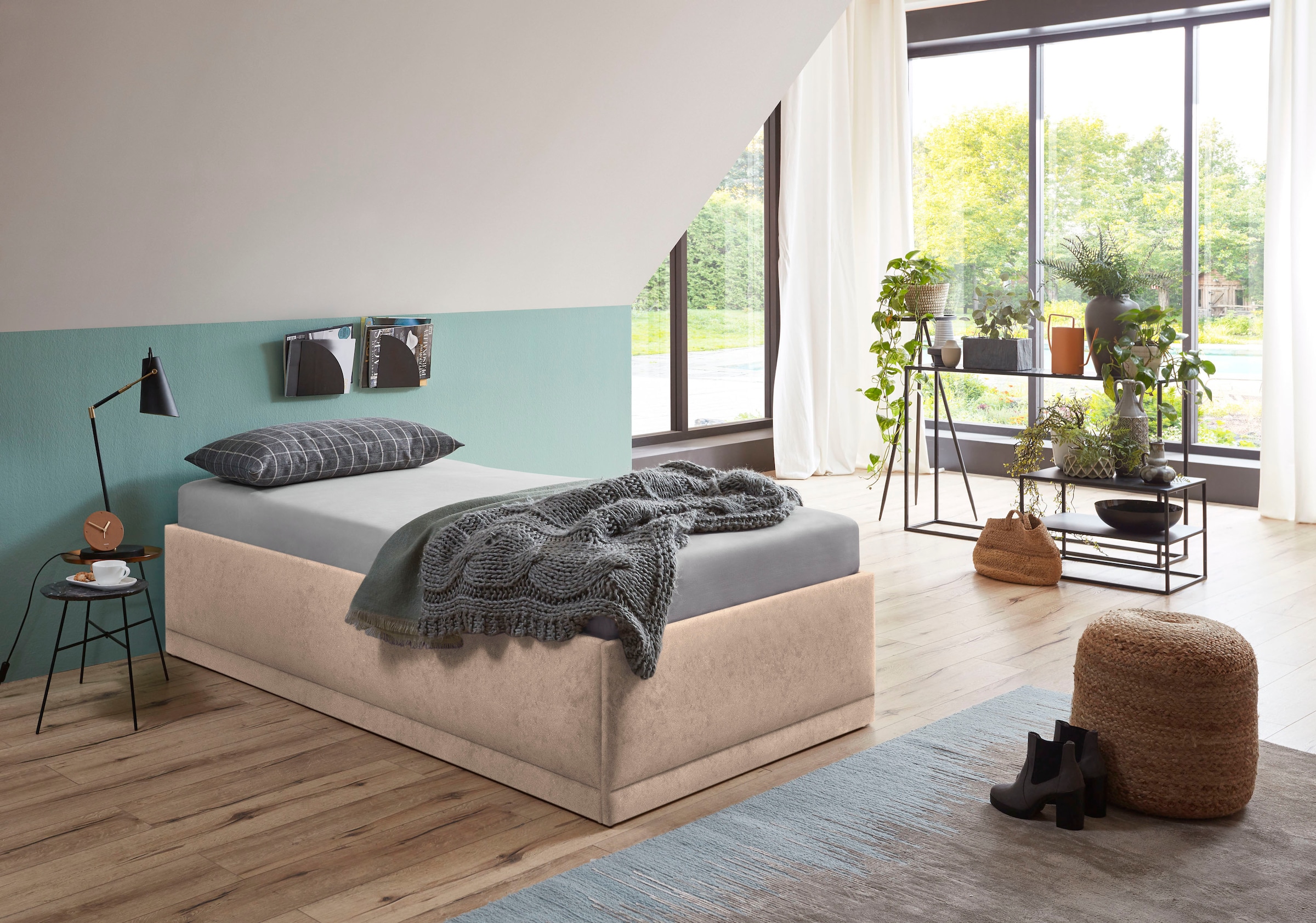 Westfalia Schlafkomfort Lit rembourré »Texel« Komforthöhe mit Zierkissen, Bettkasten bei Ausführung mit Matratze