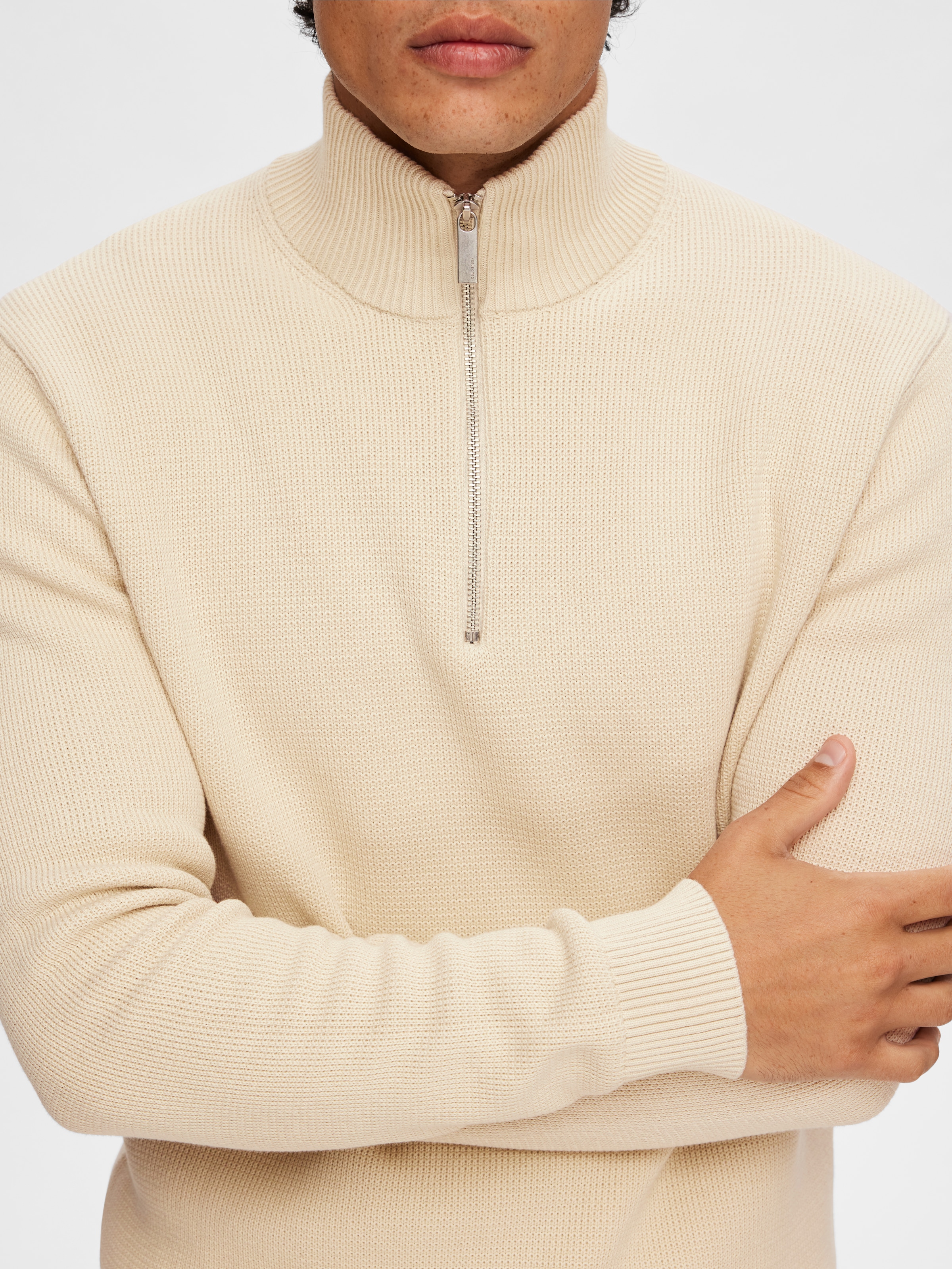 SELECTED Troyer »SLHDANE LS KNIT STRUCTURE HALF ZIP NOOS« coton, coupe régulière