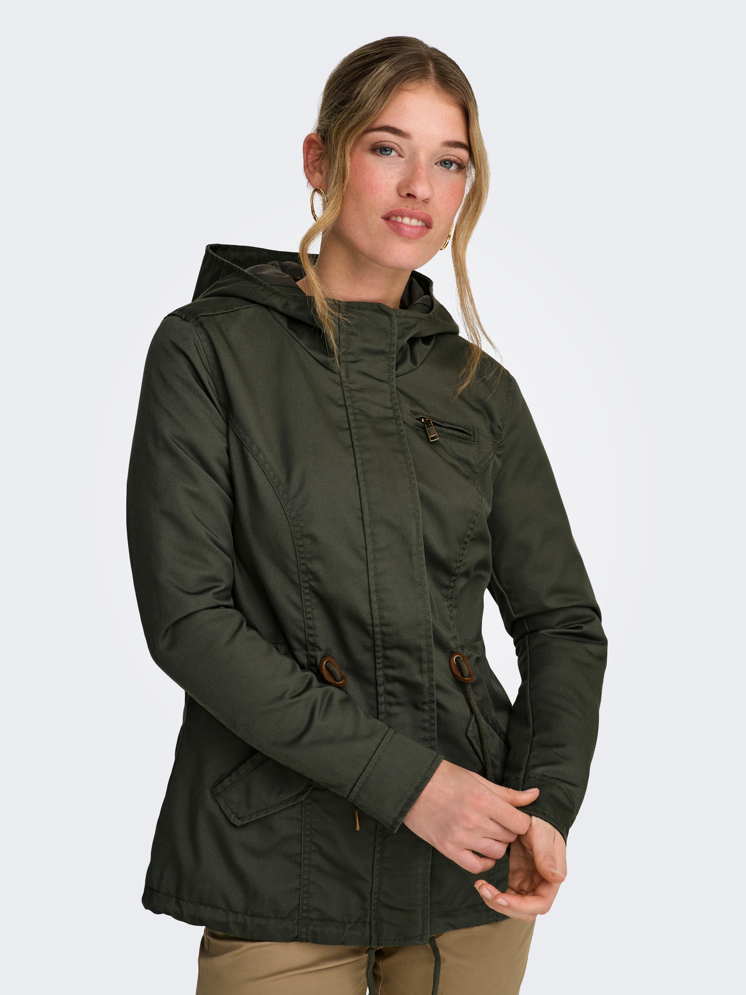 ONLY Parka »ONLLORCA LIFE CANVAS PARKA CC OTW« avec capuche avec cordon de serrage à la taille