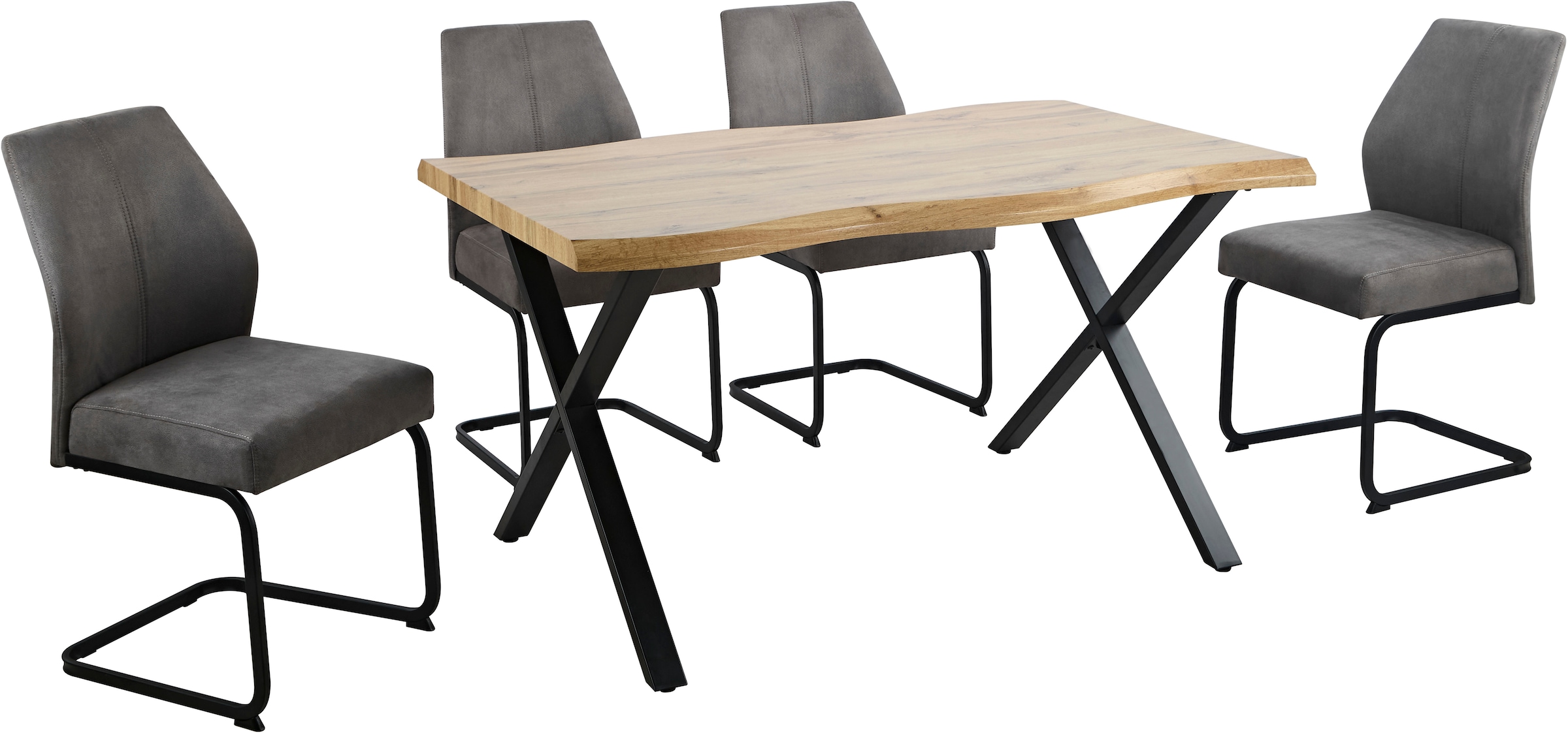 HELA Essgruppe »ILLER« Set, 5 tlg. 5tlg., Baumkante 46mm, X-Gestell, Schwingstuhl, Federkorb