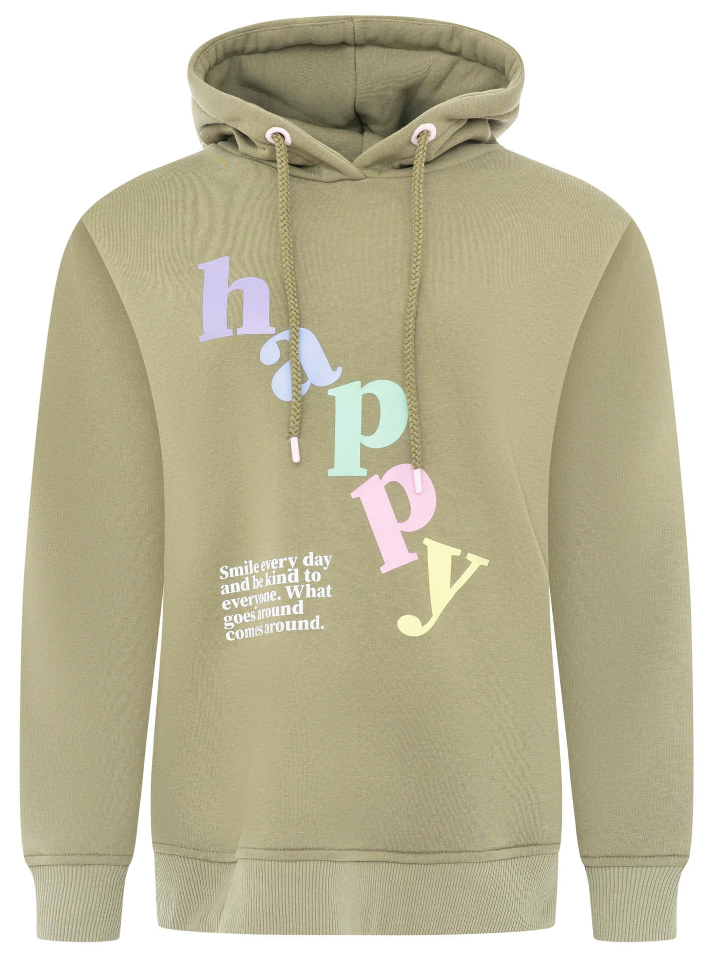 Zwillingsherz Hoodie »"happy"«, grosser „Happy“ Print , Kapuze mit Kordel, elastische Bündchen
