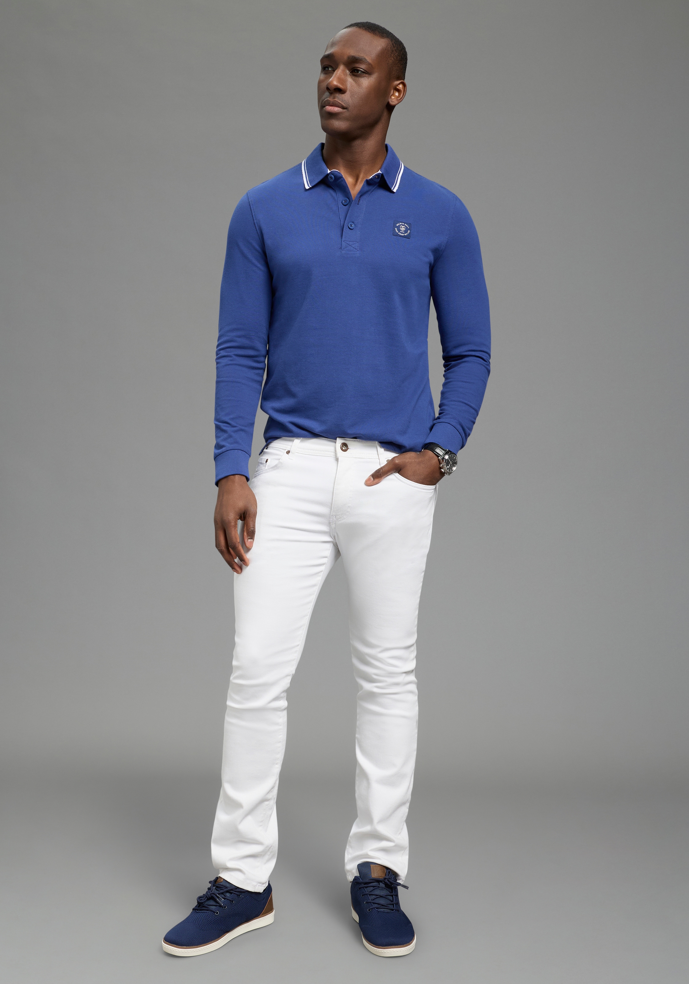 DELMAO Polo à manches longues »Neue Kollektion!« coupe étroite, manches longues, uni, en piqué