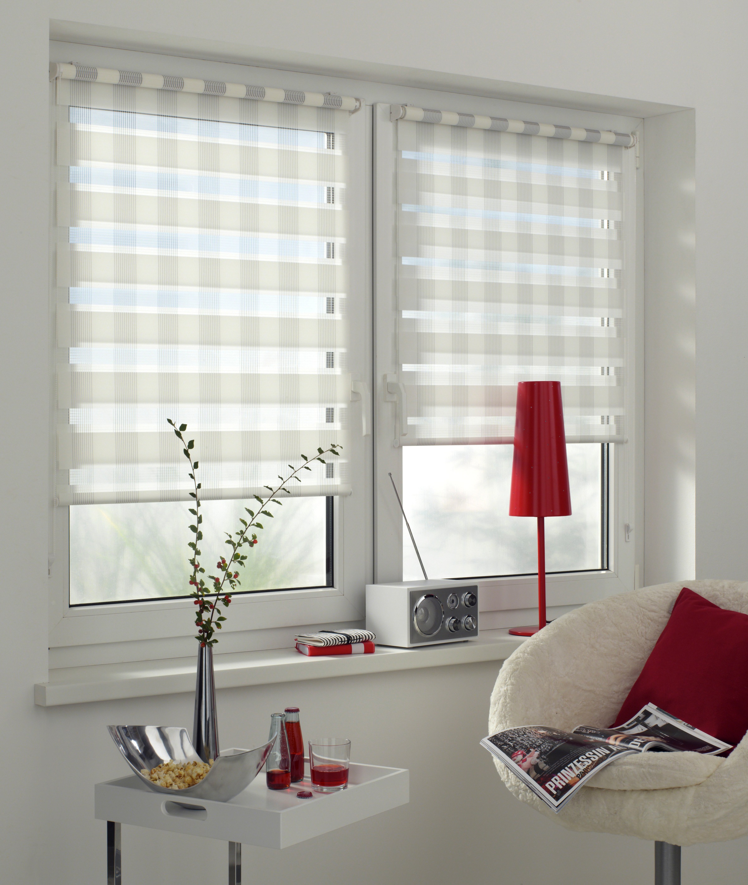 GARDINIA Store à tirage latéral »Mini Doppelrollo Karo« Lichtschutz mit Bohren/ohne Bohren freihängend segmentweise gewebter Stoff