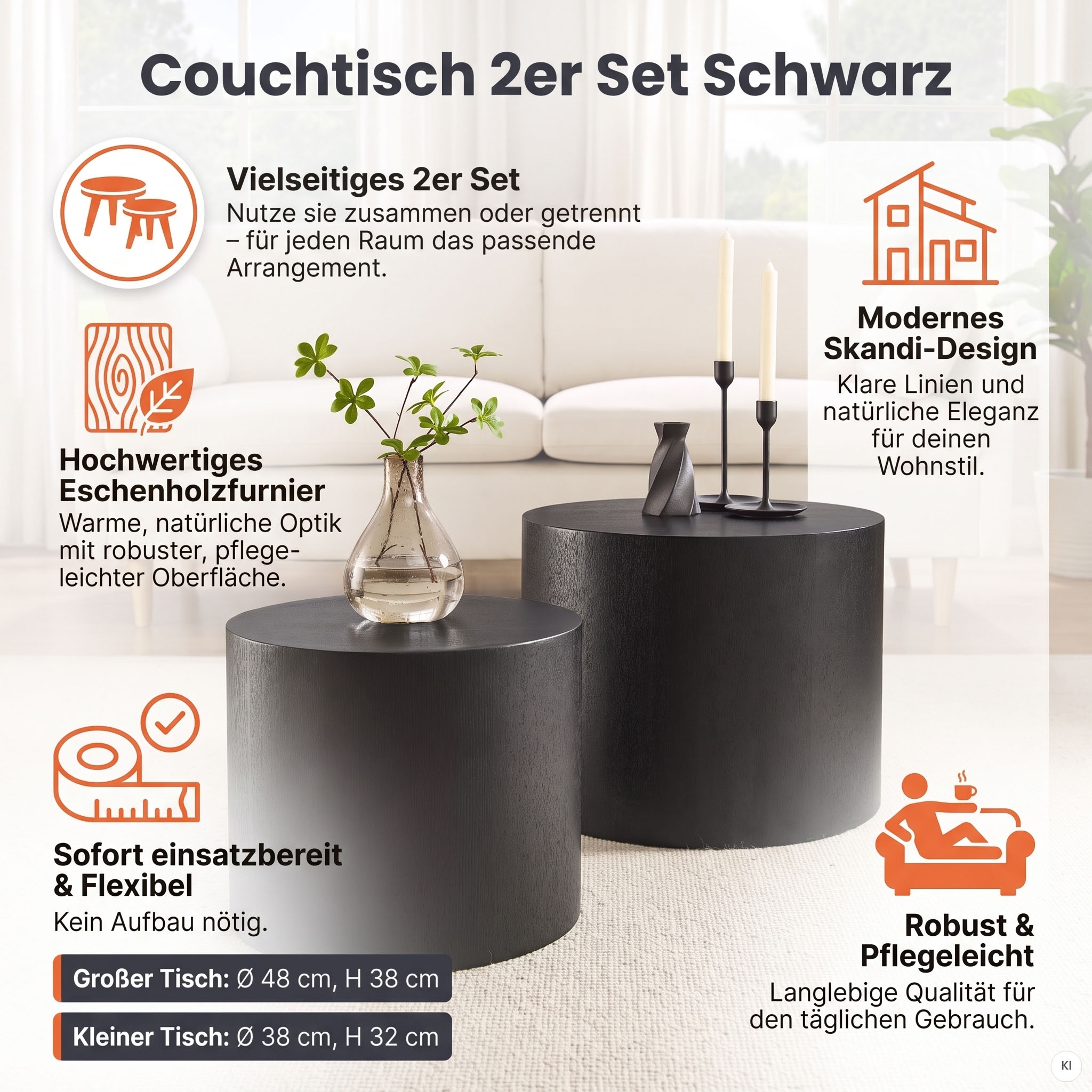 SalesFever Table basse »Coffeetable im 2er-Set: Stilvoller Mittelpunkt« 2 cuis tlg. avec placage bois