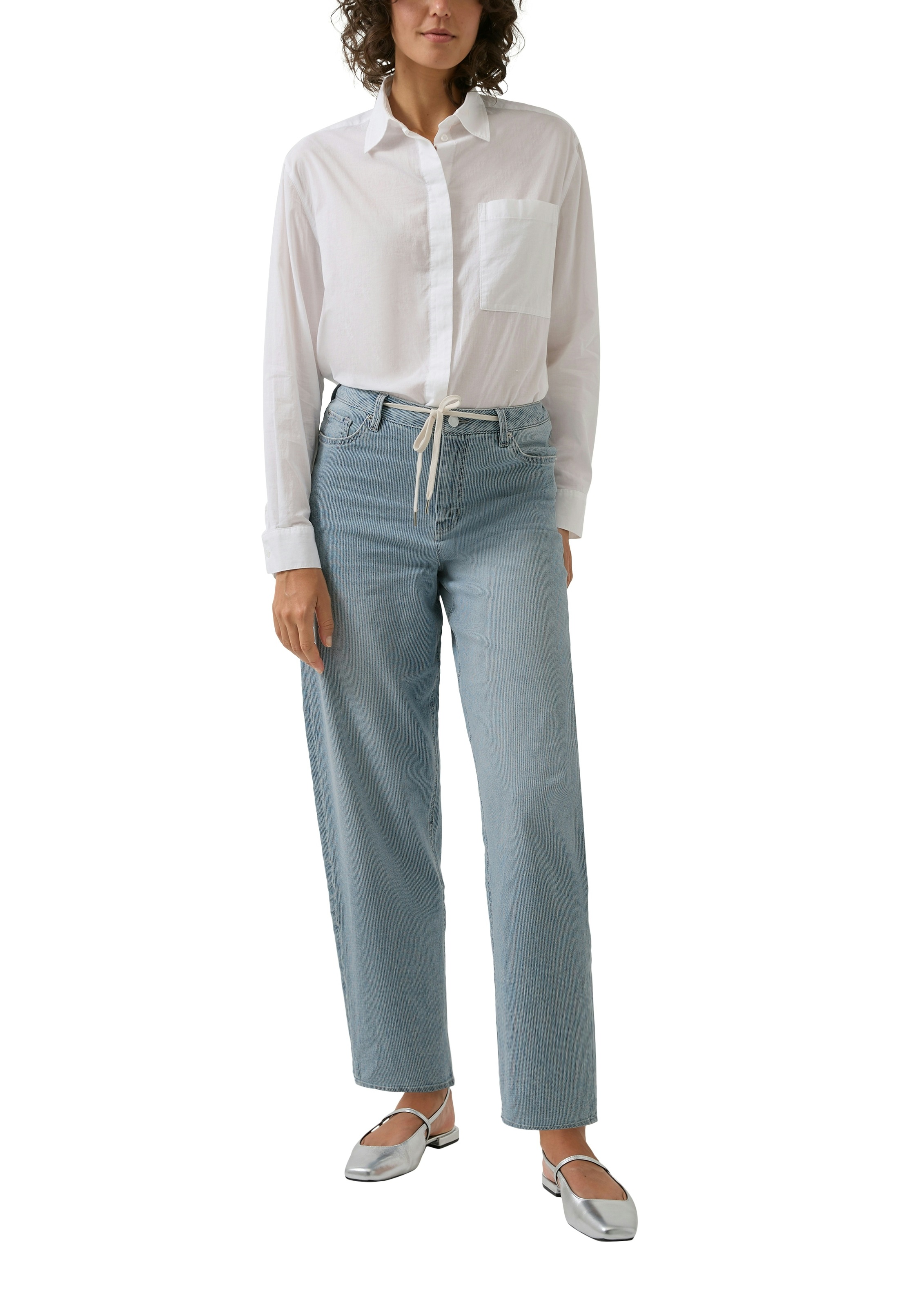 s.Oliver Jeans à 5 poches »Barrel Leg« avec motif à fines rayures et cordon de serrage