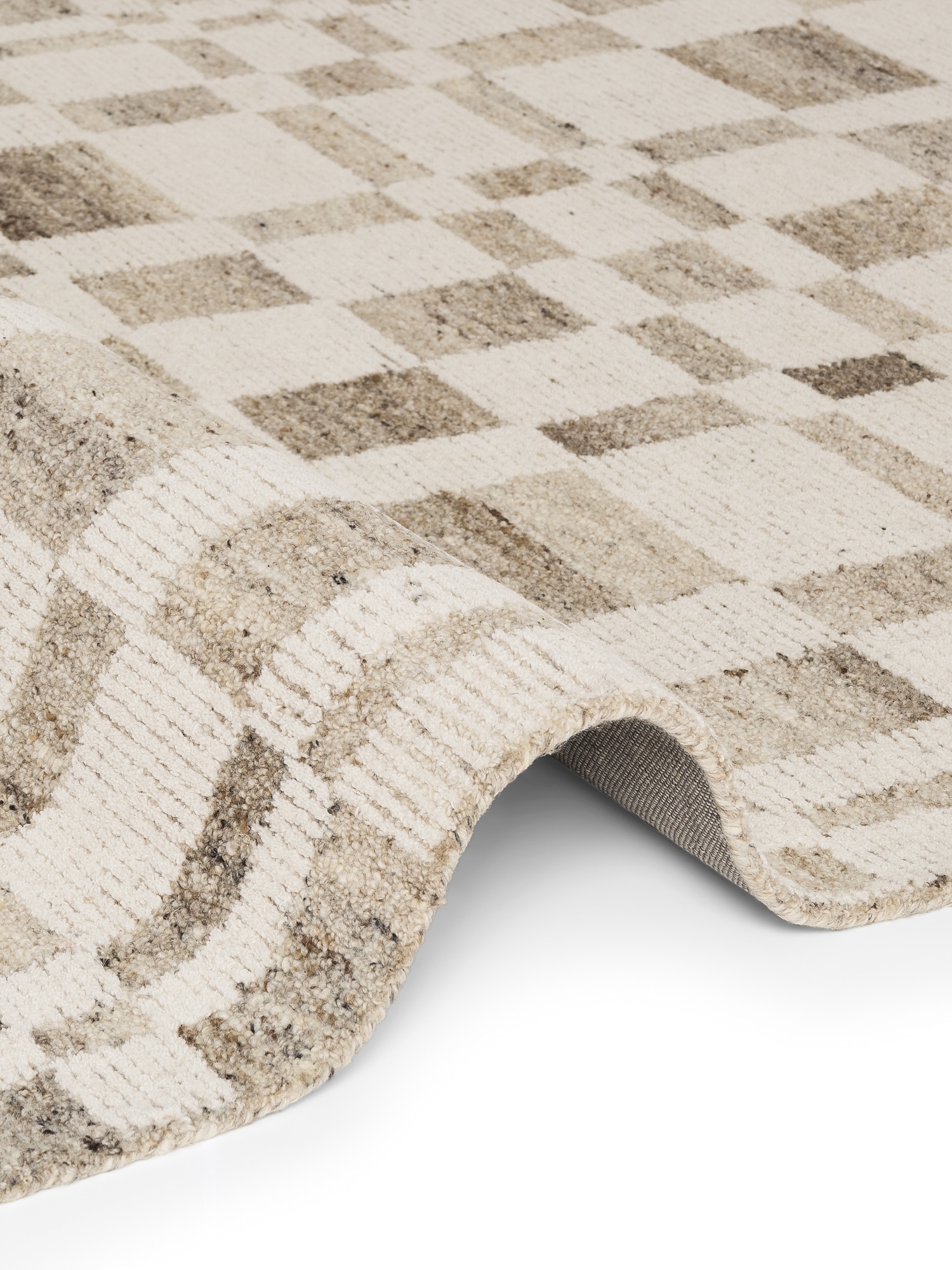 vikosa Tapis en laine »Structa« Rectangulaire 15 mm Höhe Handgemacht, Grafisch, Karo, Natur, Wolle, Wohnzimmer,Schlafzimmer