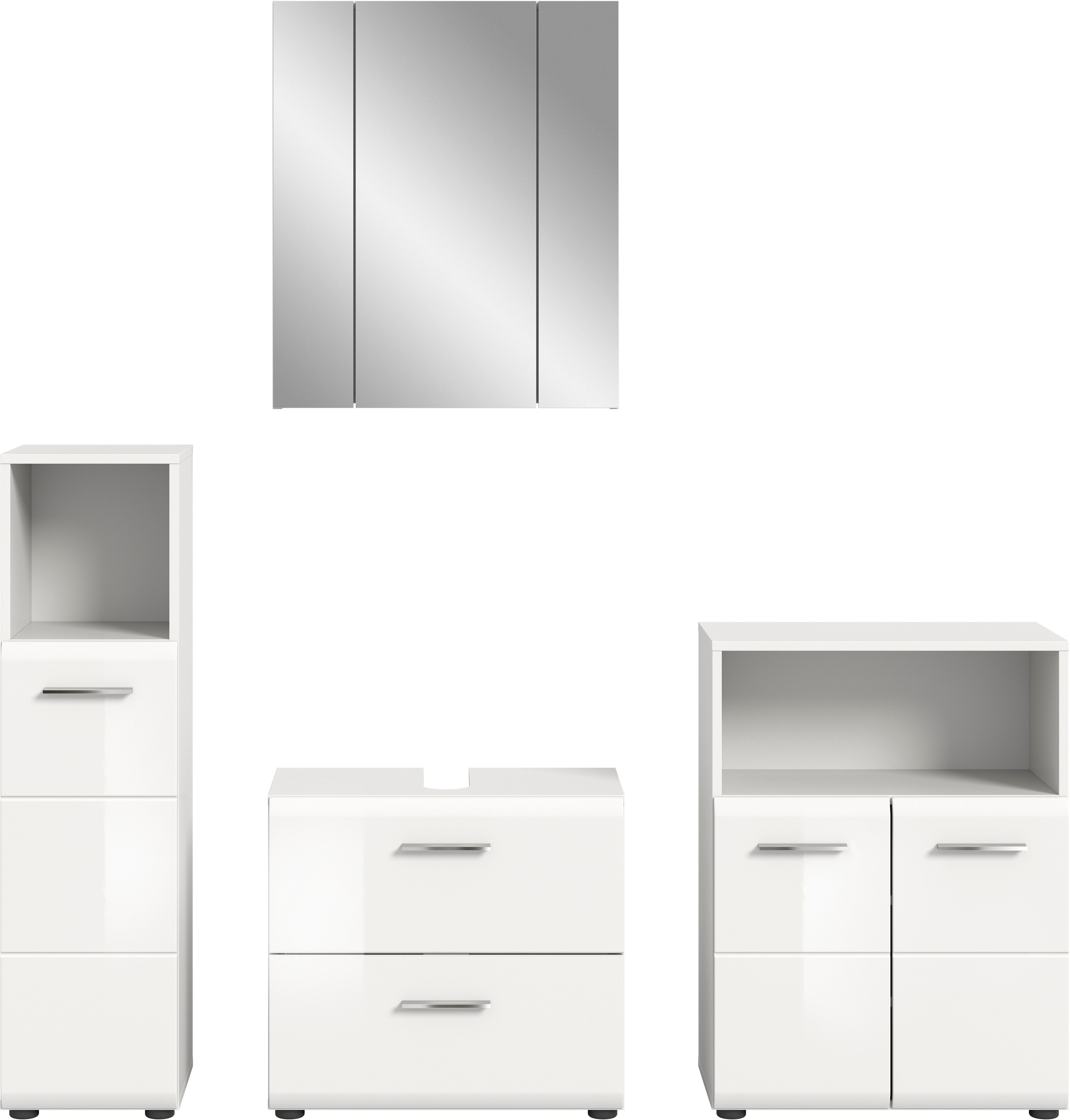 welltime Badmöbel-Set »FLORENZ, TOPSELLER!, 4-teilige Badkombination, hochwertige MDF-Front« Set, Midischrank hoch, WBU, Spiegelschrank, Midischrank breit, 