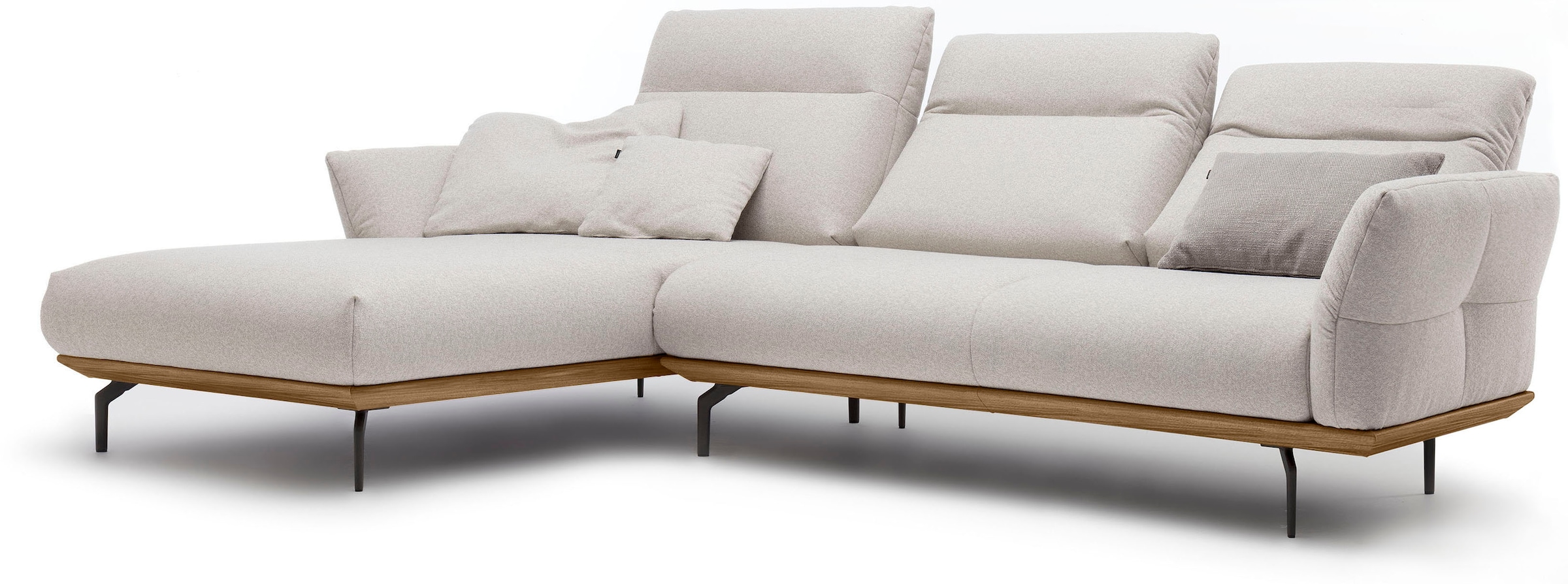 Creation BY ROLF BENZ Canapé d'angle »CR.460 Designsofa, verstellbare Rückenlehne, hochwertig & bequem« socle en noyer, pieds d'angle en gris ombre, largeur 298 cm