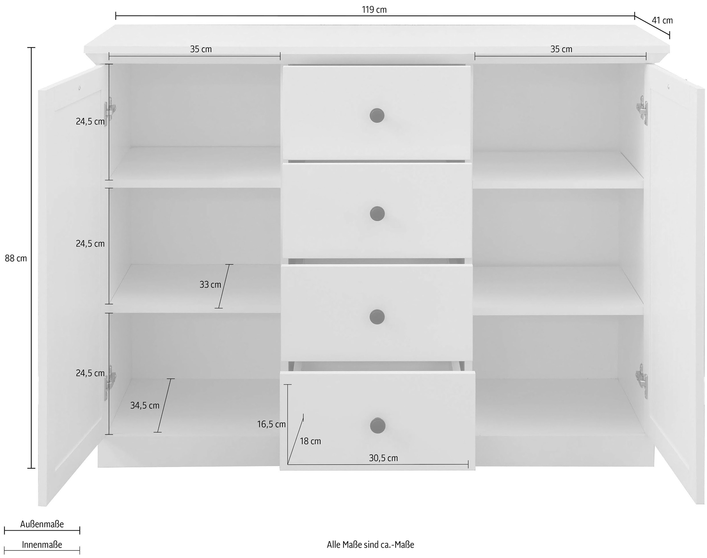 Home affaire Sideboard »Örebro« Kommode, zeitloser Landhausstil, mit Vollauszug