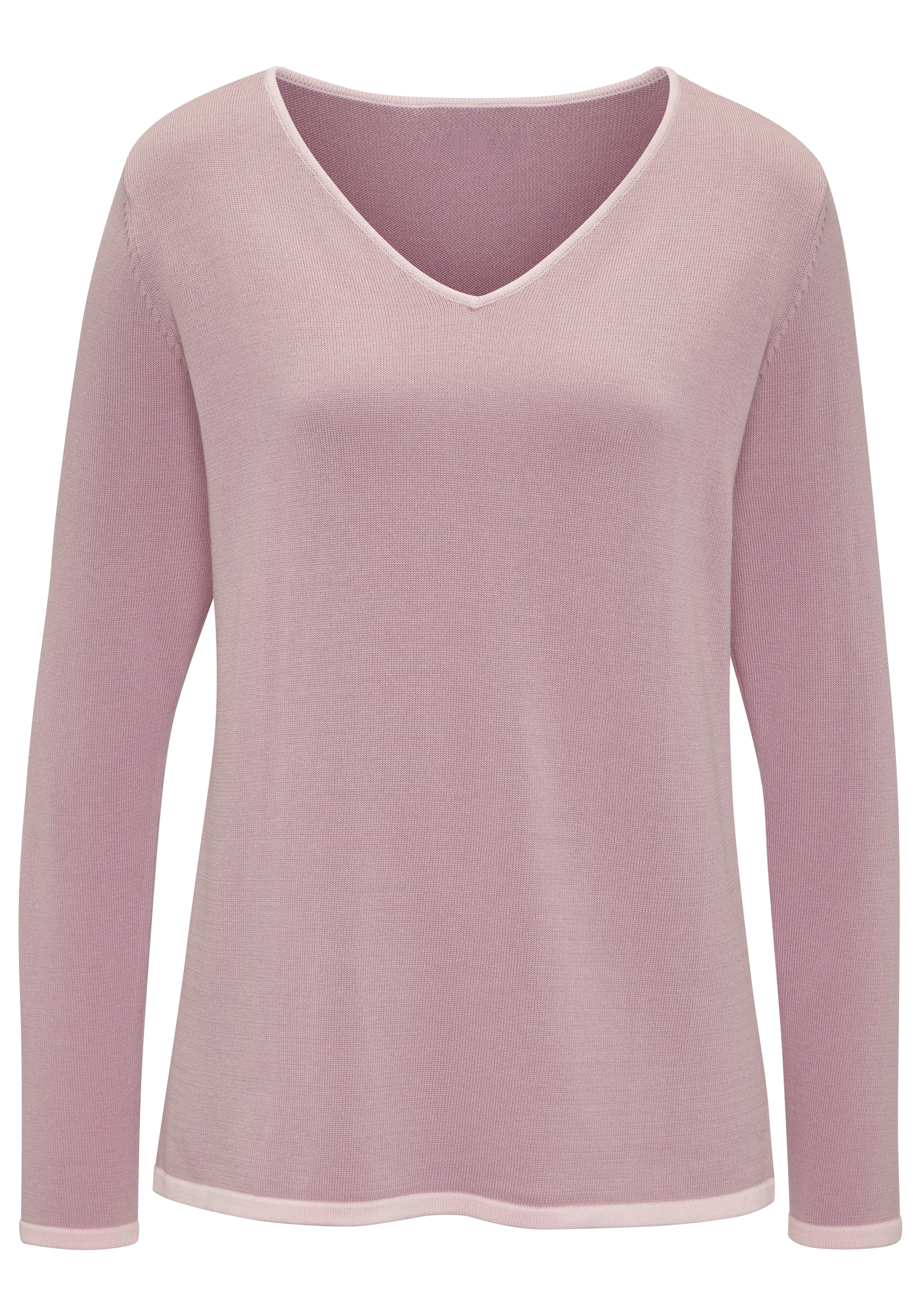 Vivance Pull col V avec bords contrastés, pull basique en maille fine douce, décontracté