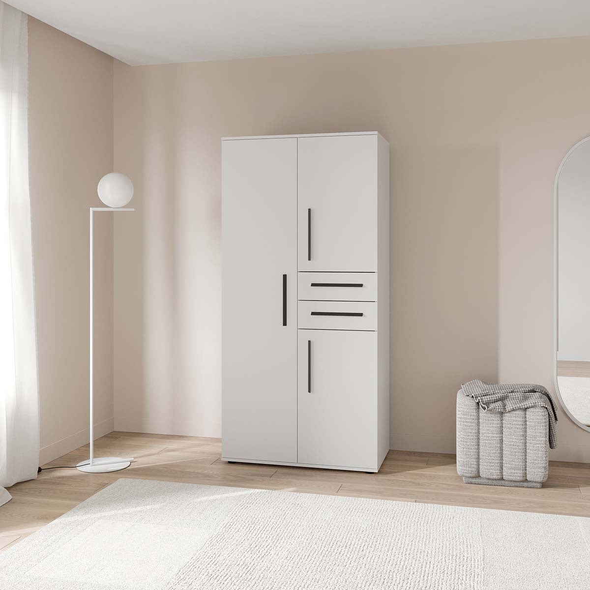 Demeyere GROUP Armoires à vêtements »VERSATIL – mit Schubladen in Komforthöhe & Metall-Kleiderstangen« L/H/P env. 90x190x50 cm,  beaucoup d'espace de rangement, panneau de particules robuste, facile d'entretien, Made in EU