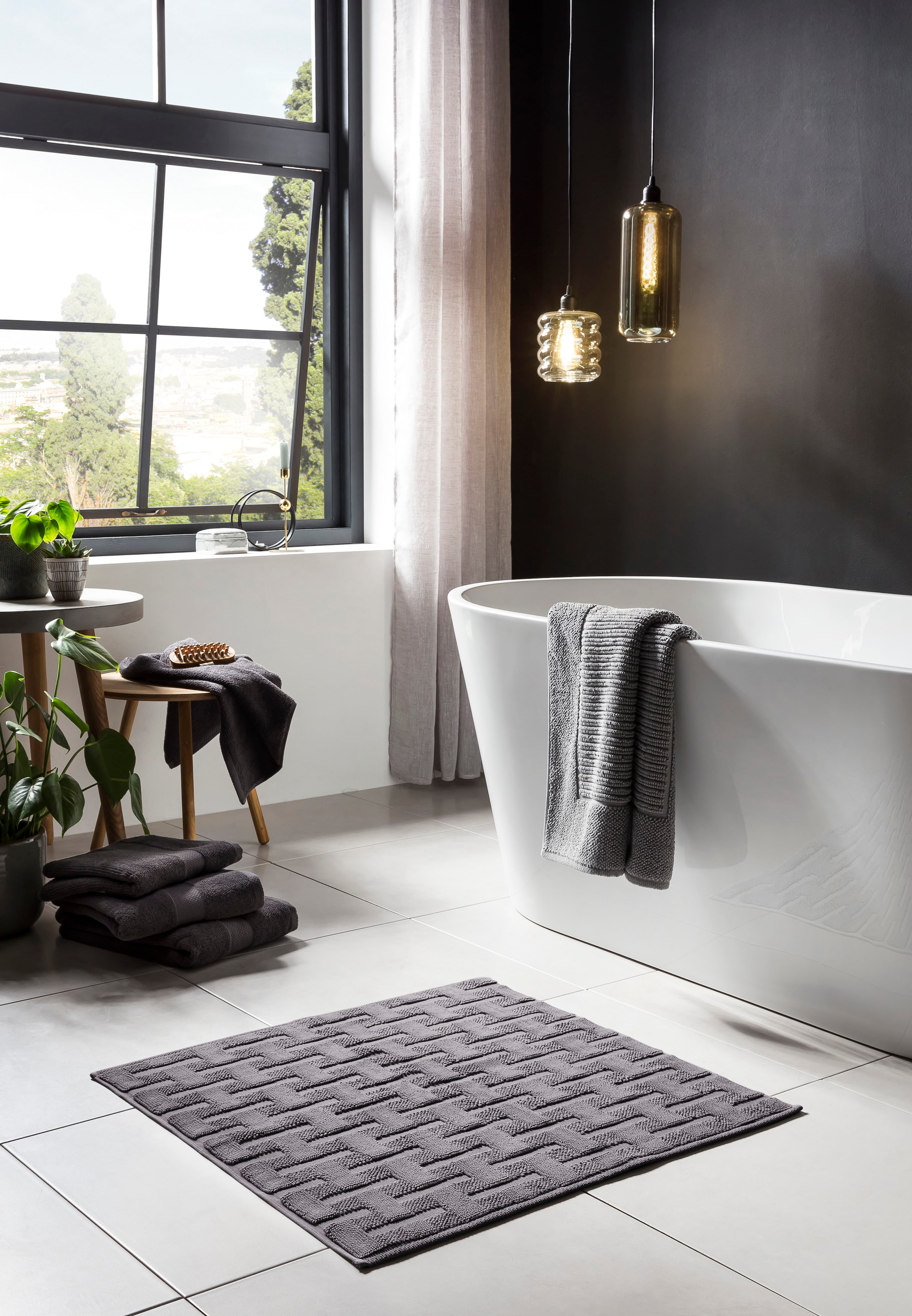 done.® Badematte »Delia« Höhe 10 mm rutschhemmend beschichtet fussbodenheizungsgeeignet Badteppich, Uni-Farben, Hoch-Tief Effekt, reine Baumwolle, waschbar