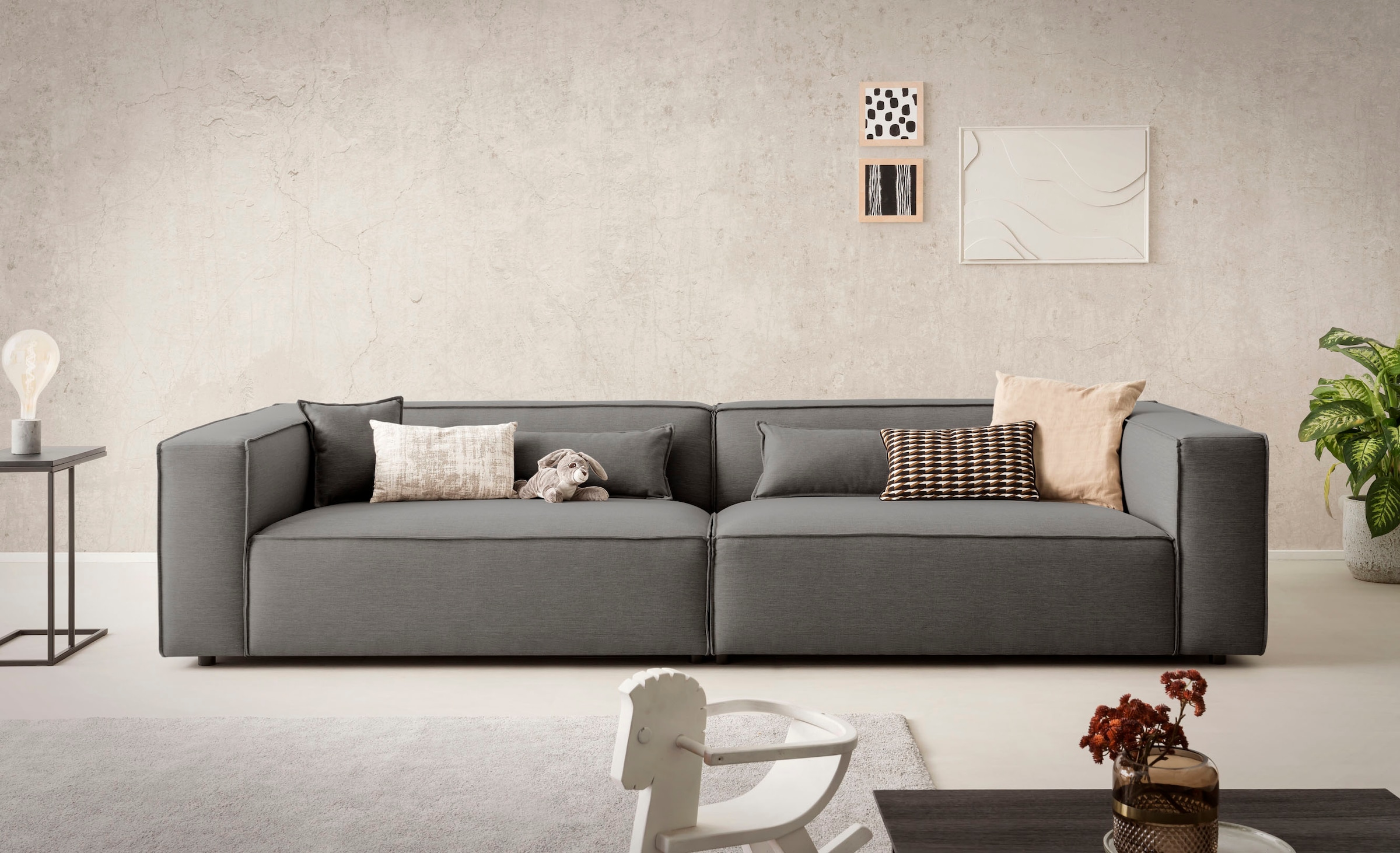 LeGer Home by Lena Gercke 3-places »PIARA XXL, Sofa mit Kedernaht in Cord, Leinenoptik o. Strukturstoff« schwarze Füsse, bequemer Sitzkomfort, extra tiefe Sitzfläche