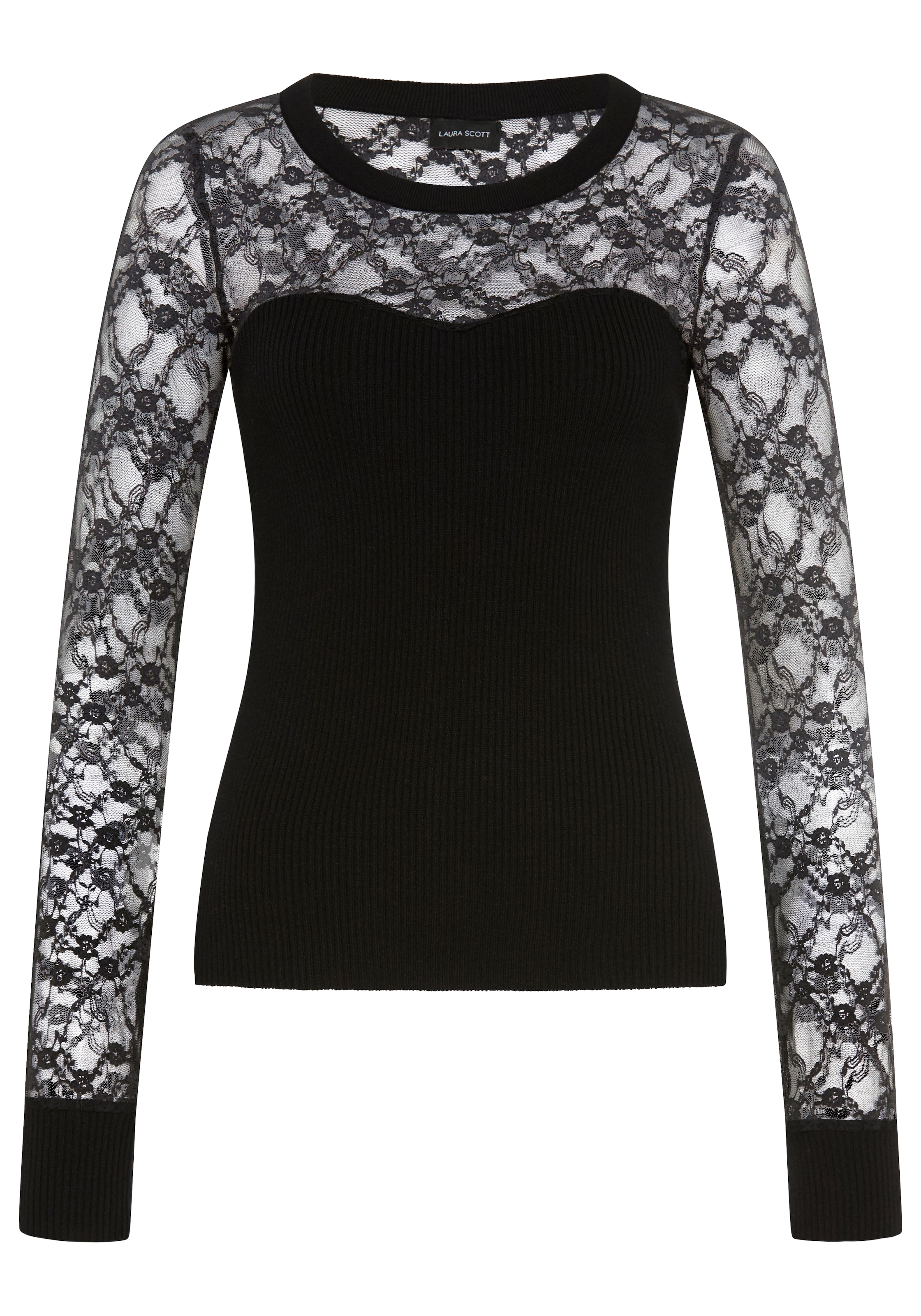 Laura Scott Pull en tricot »mit figurbetonter Passform, aus Rippstrick« en mélange de viscose douce, avec dentelle