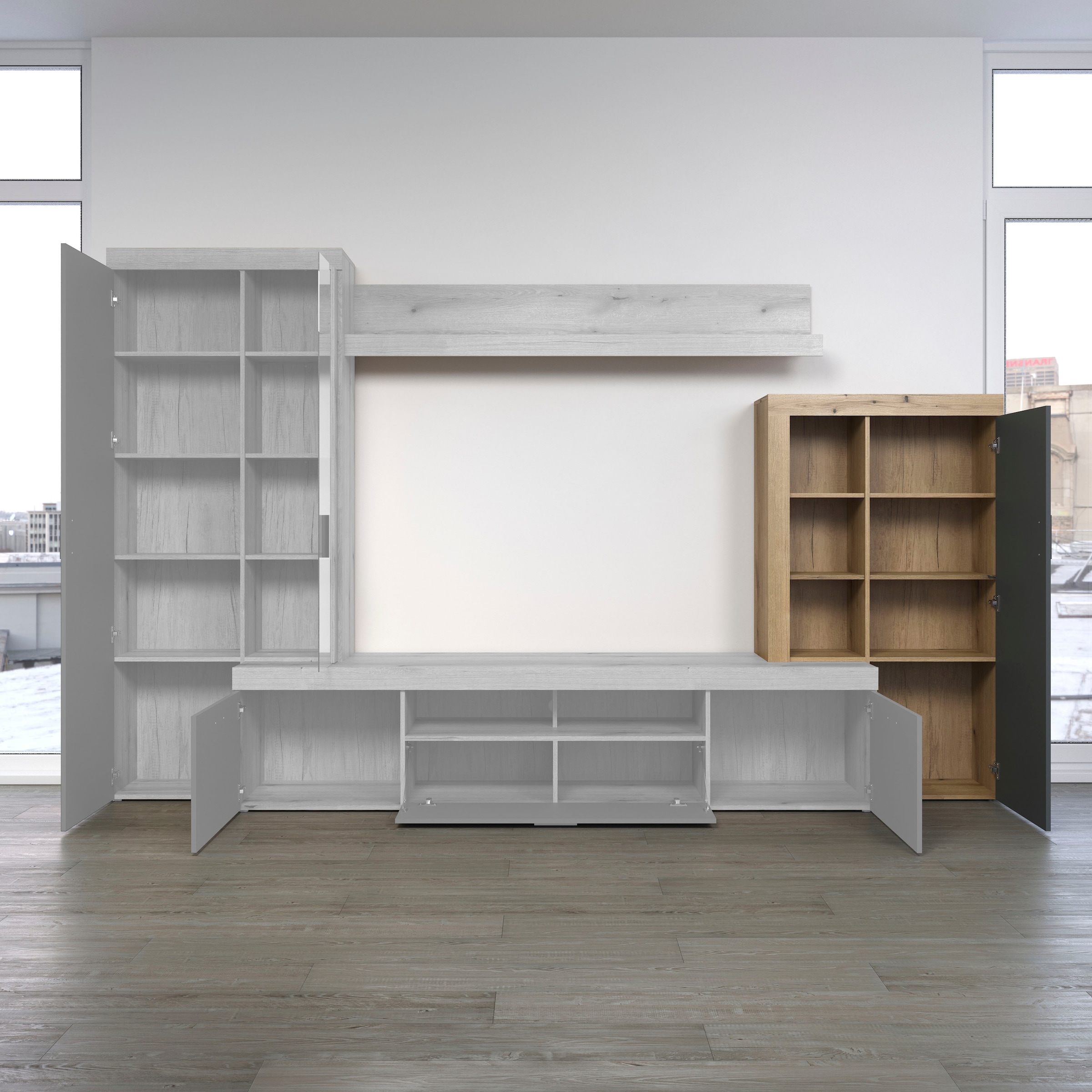 Home affaire Vitrine de rangement »Ghent« Paquet, 1 cuis tlg. avec applications en bois de bout