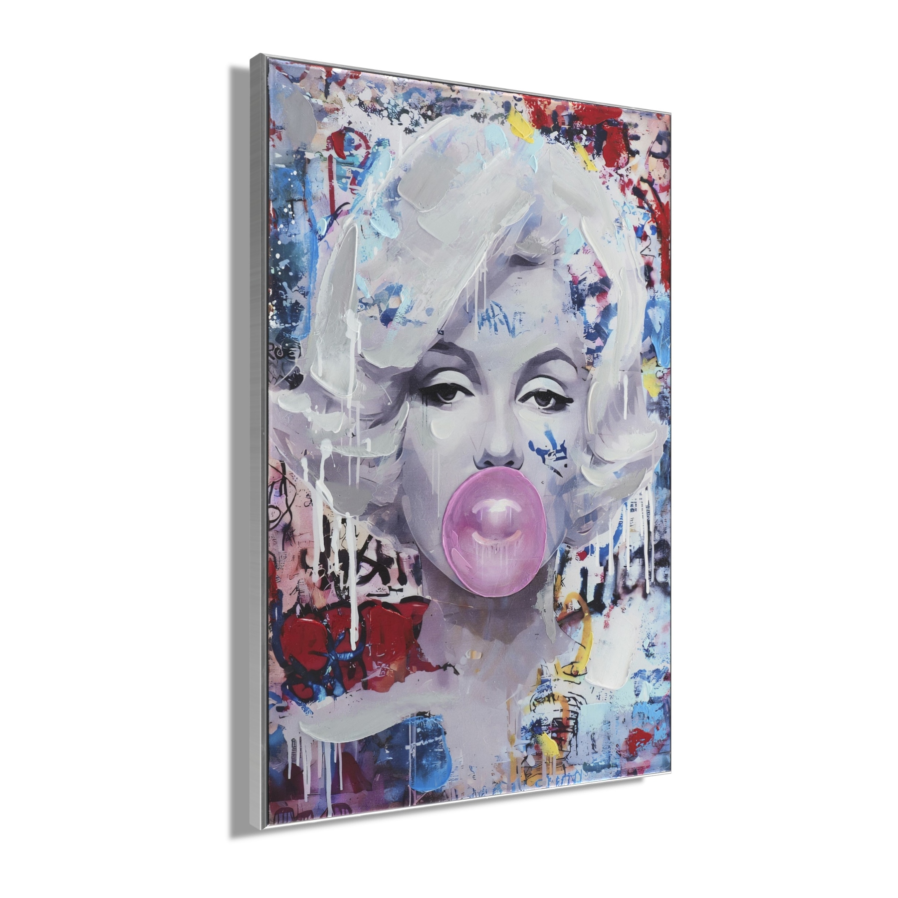 Bönninghoff Peinture à l'huile »handarbeit gerahmt POP ART PORTRAIT 60x90 cm – Wandbild« Femme | Pop Art | Portrait 1 cuis tlg. fabriqué à la main, chaque image est unique, cadre à joint creux