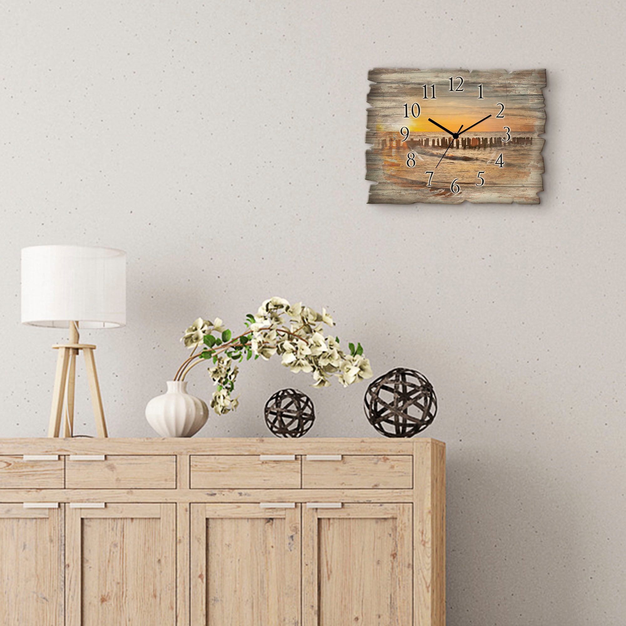 Artland Horloge murale »Schöner Sonnenuntergang am Strand« wahlweise mit Quarz- oder Funkuhrwerk, lautlos ohne Tickgeräusche