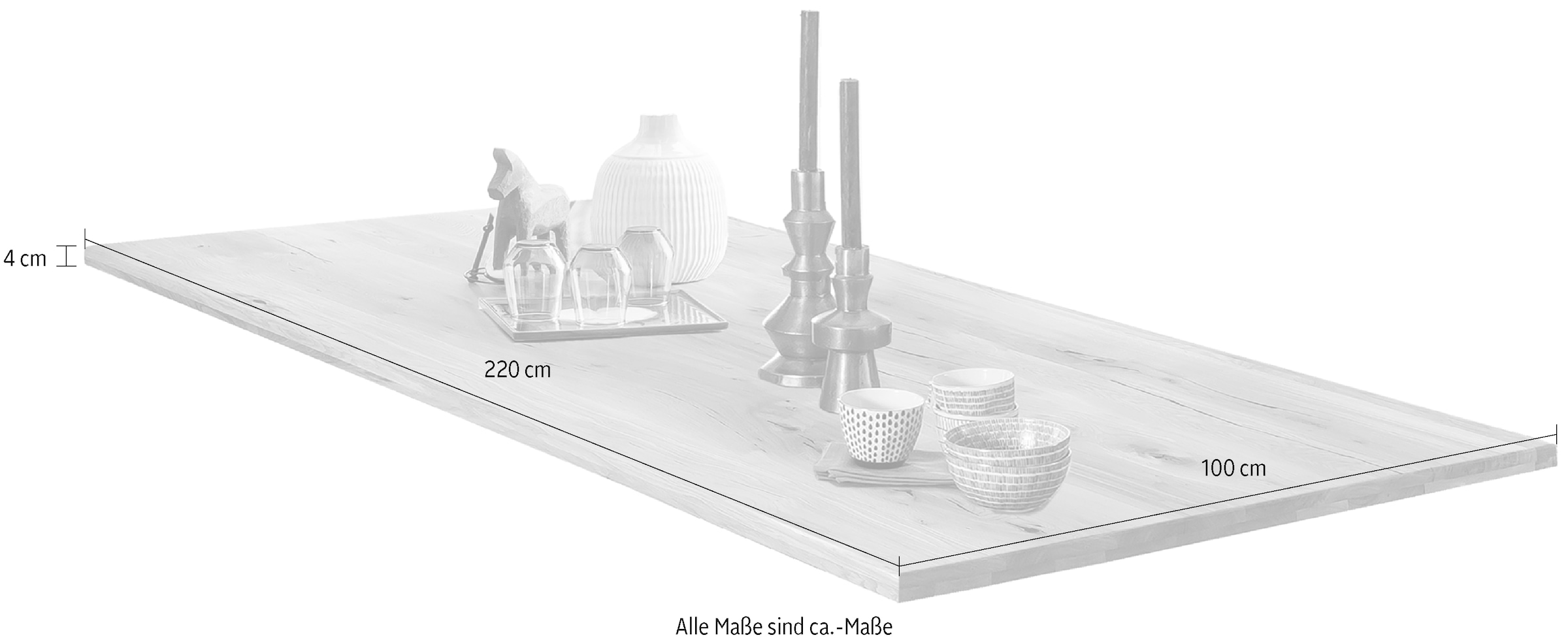 SIT Plateau de table »Ravello aus Wildeiche massiv – geölt – markante Maserung« 1 cuis tlg. Lames continues et renforts de 40 mm d'épaisseur
