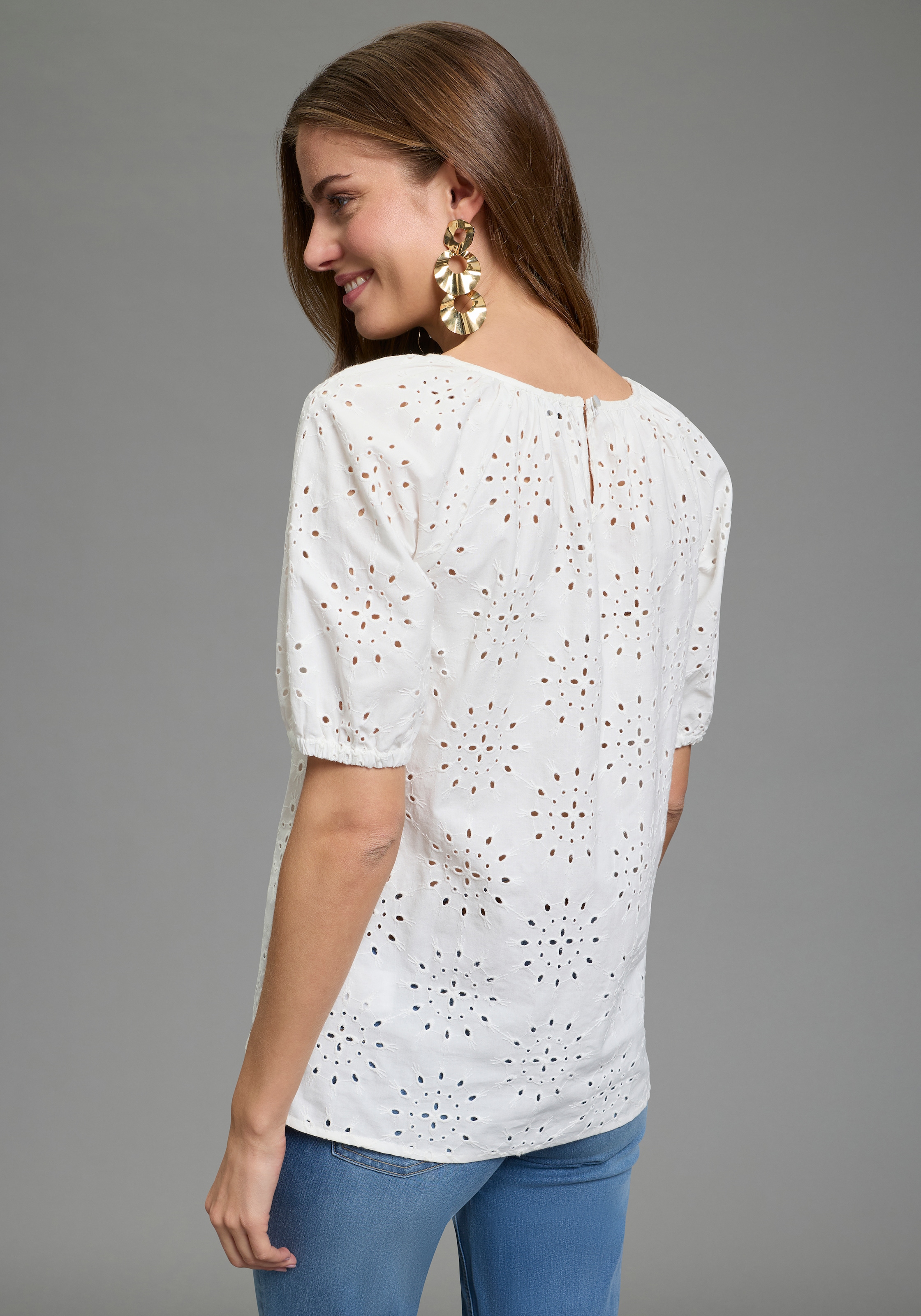 Laura Scott Blouse à enfiler mit echter Lochstickerei, aus Baumwolle