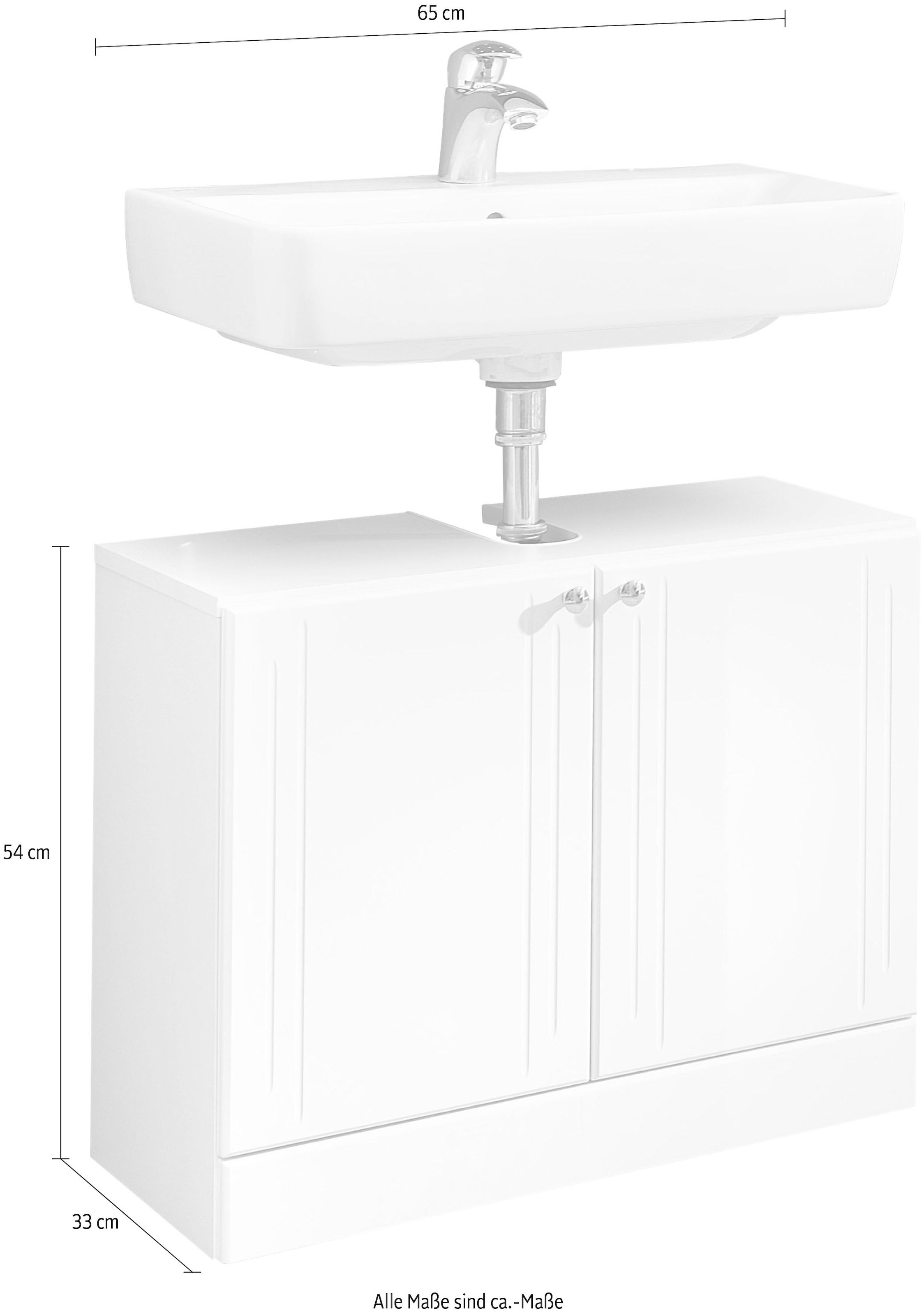 Saphir Armoire sous lavabo »Quickset 955 Unterbeckenschrank, Weiss Hochglanz, 2 Türen« meuble sous-lavabo avec amortisseur de porte, 65 cm de large, sans lavabo