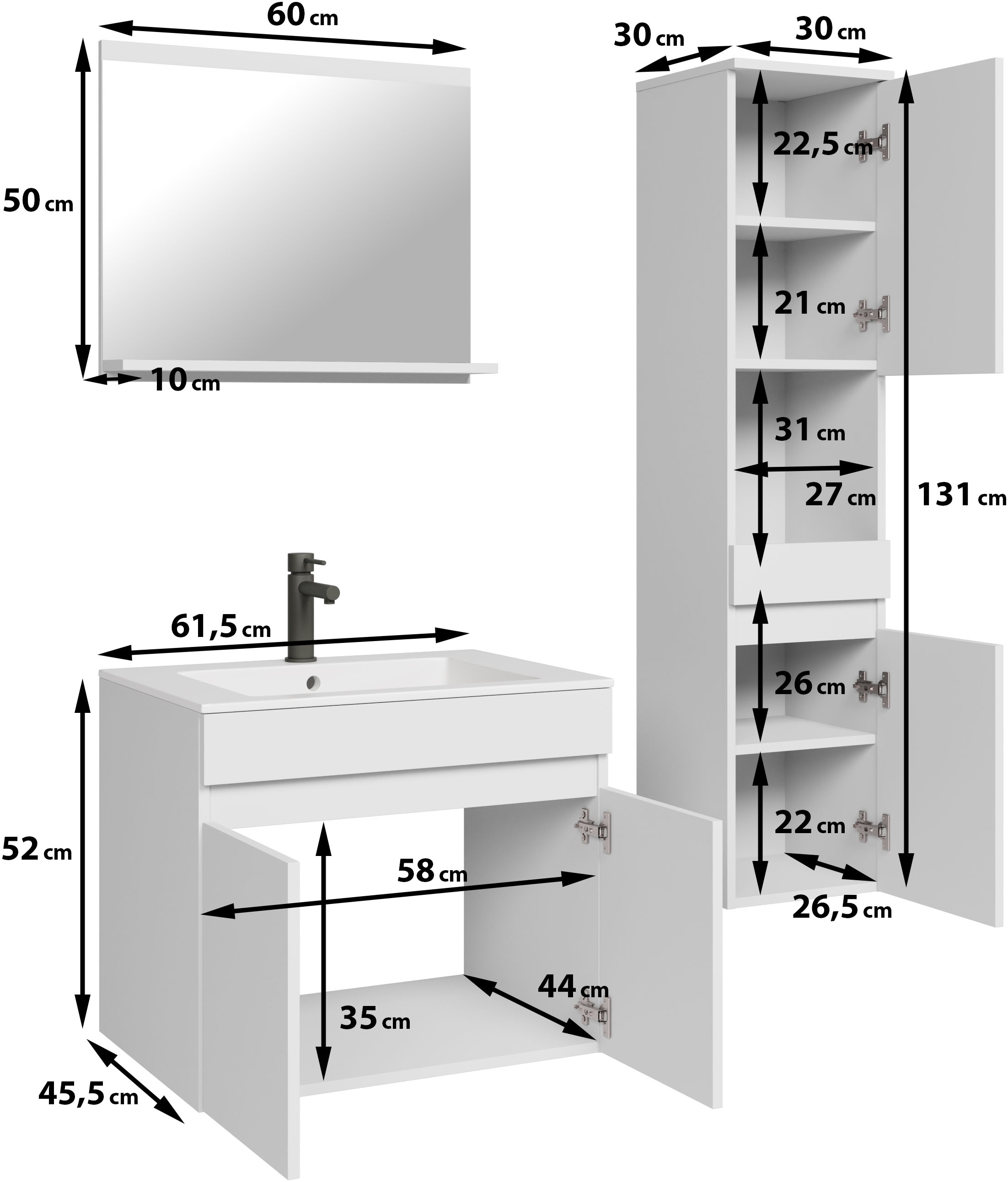 welltime Ensemble de meubles de salle de bain »COIN« Ensemble, 3 cuis tlg.
