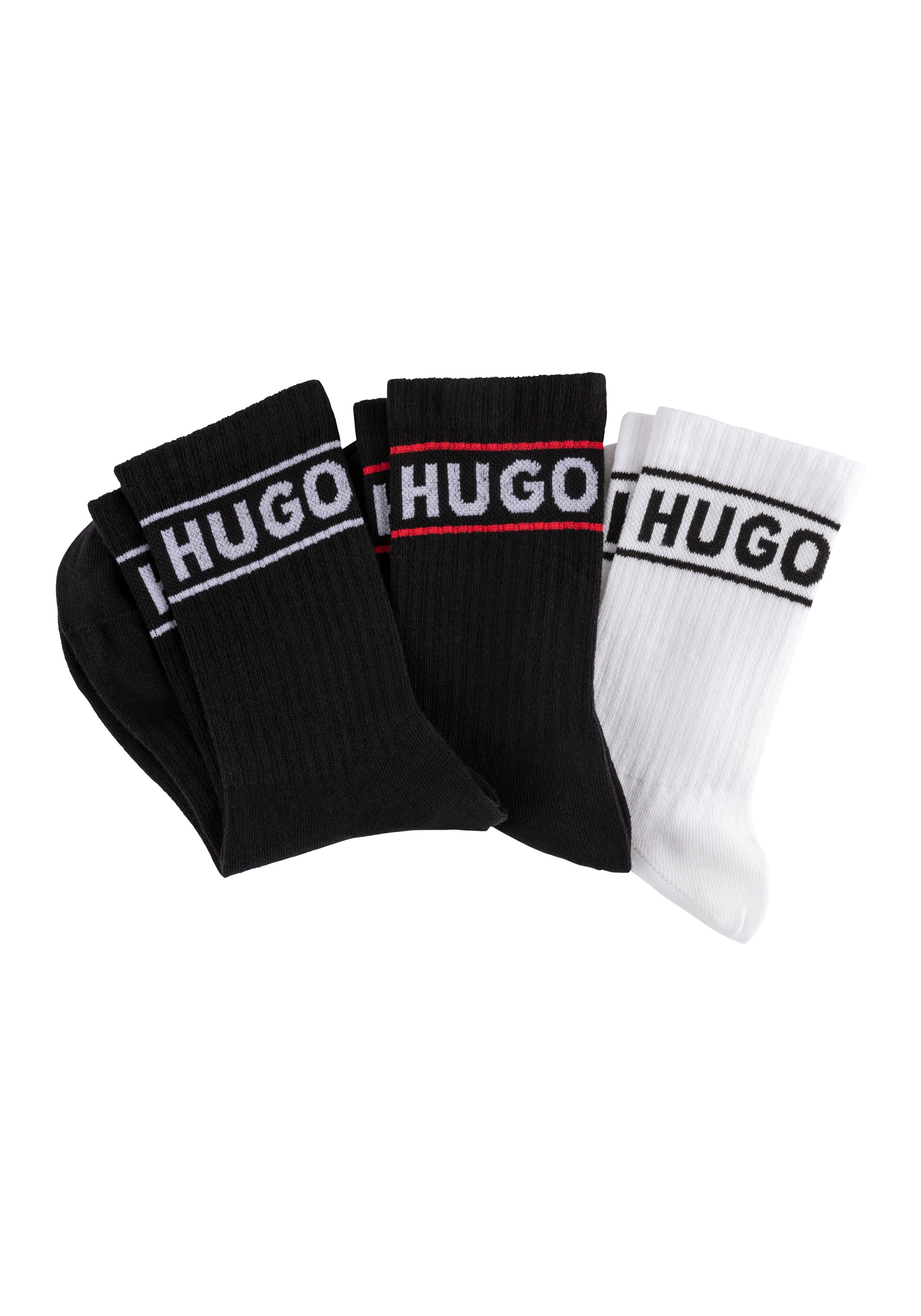 HUGO Underwear Freizeitsocken »3P QSRIB SPORTY CC W« Packung, 3er, 3 Paar tlg. mit kontrastfarbenem Logodetail