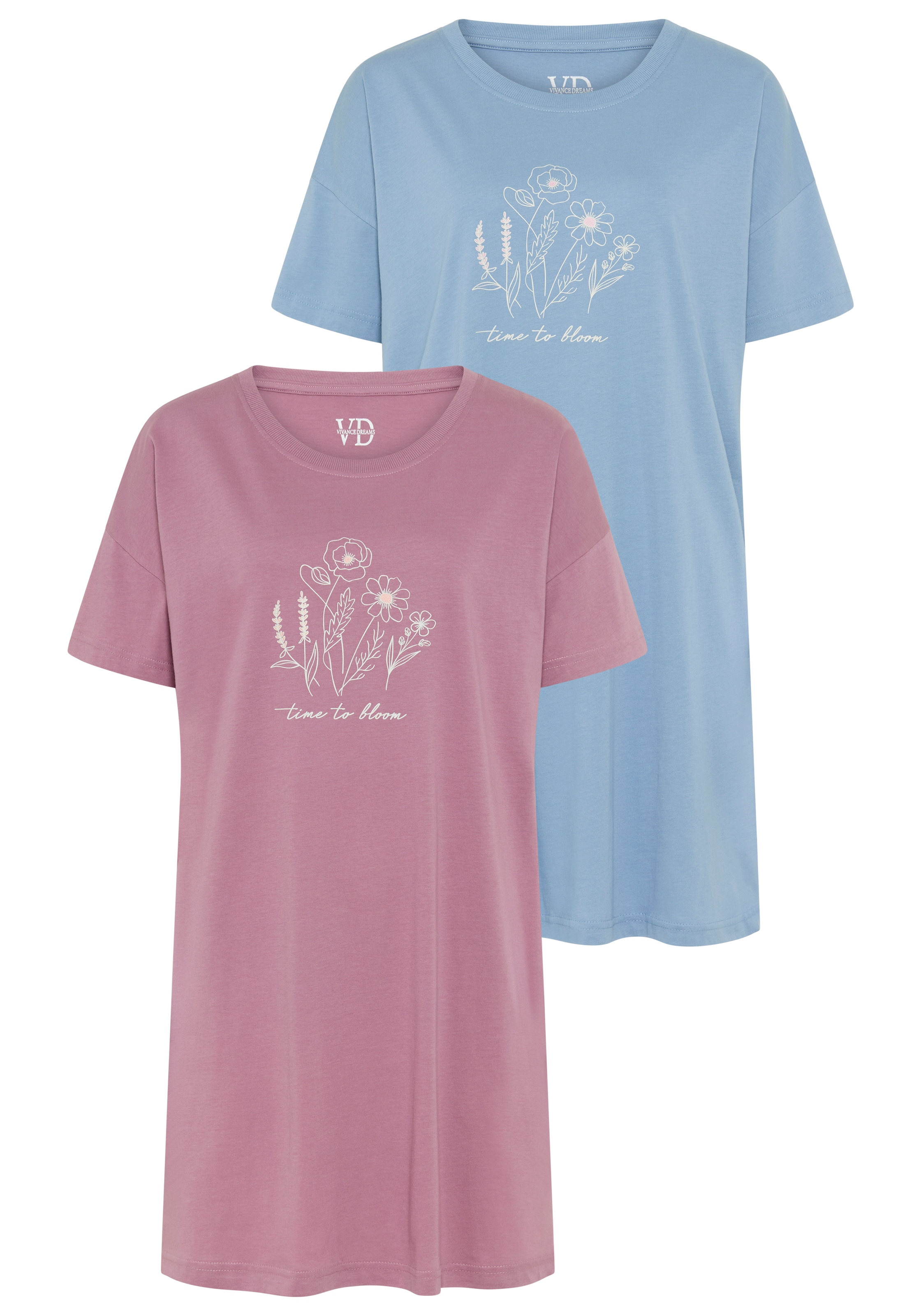 Vivance Dreams Bigshirt Set, 2er Pack,  mit zart skizziertem Frontdruck