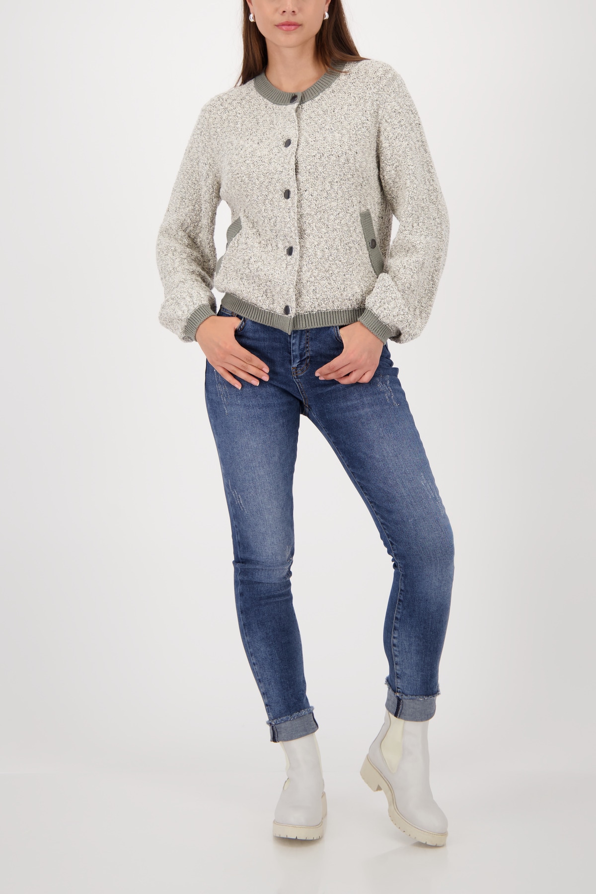 Monari Strickjacke »Jacke Strickjacke Tweed« Regular fit mit Rundhalsausschnitt