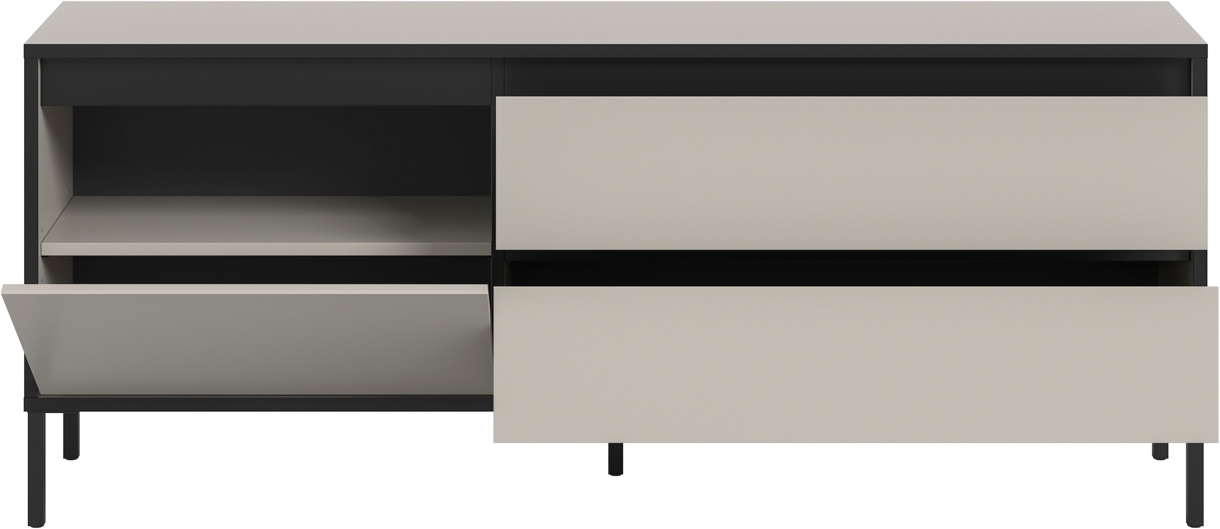 Home affaire Table basse »NORT, Breite: 150cm, mit Metall Stabfuss, 1 Klappe, 2 Schubkästen« TV-Lowboard, Mediaschrank, Mediaboard, TV-Schrank, Schrank, Board