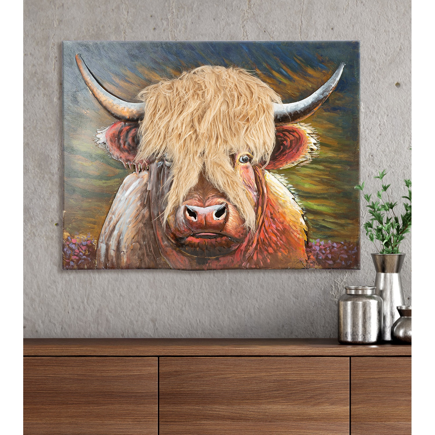 GILDE Tableau métallique »Bild rechteckig Highland-Beauty  braun« Vache 1 cuis tlg. Portrait d'animal Highland Cattle charme rustique maison de campagne