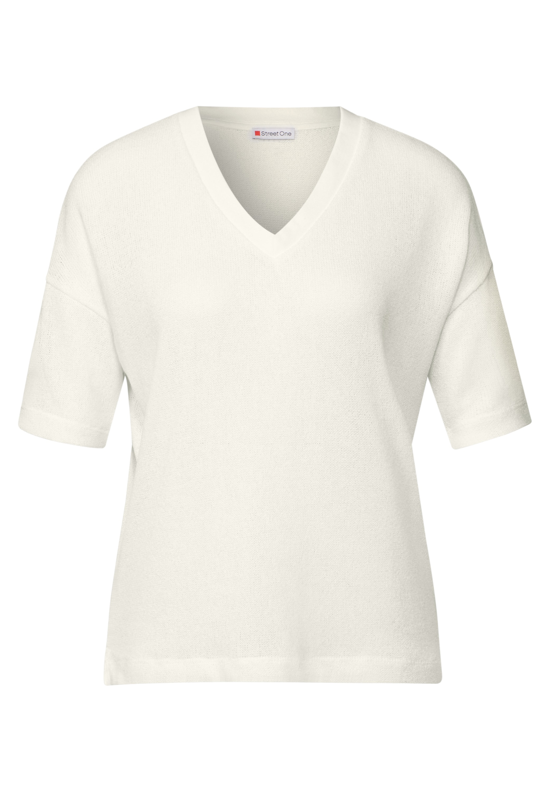 STREET ONE T-Shirt im Strick-Look mit V-Ausschnitt