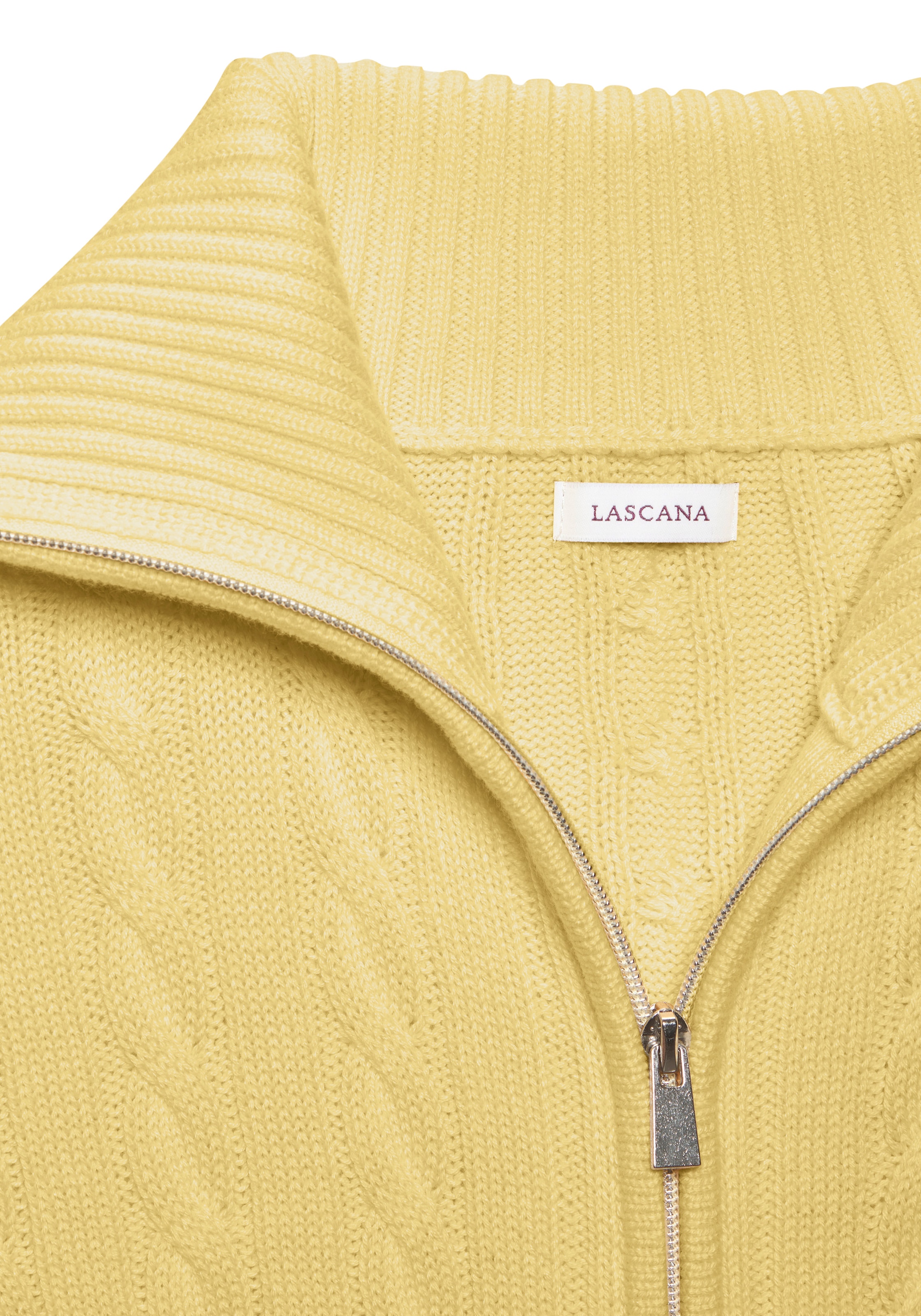 LASCANA Strickjacke mit Zopfstrickmuster, gemütlicher Cardigan mit Reissverschluss