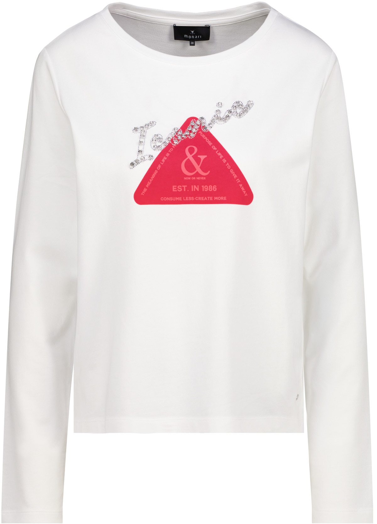 Monari T-shirt à manches longues »Shirt Emblem + Schmuck« Rundhalsausschnitt, Regular Fit, mit Strasssteinen