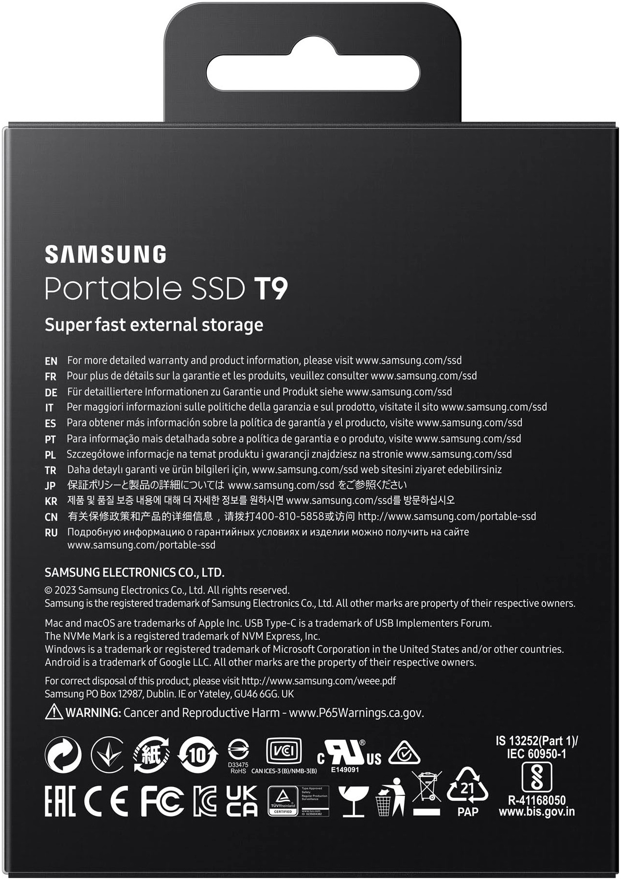 Samsung externe SSD »Portable SSD T9« 2 TB Anschluss USB Typ-C,3.2 Gen 2 (3.1 Gen 2)