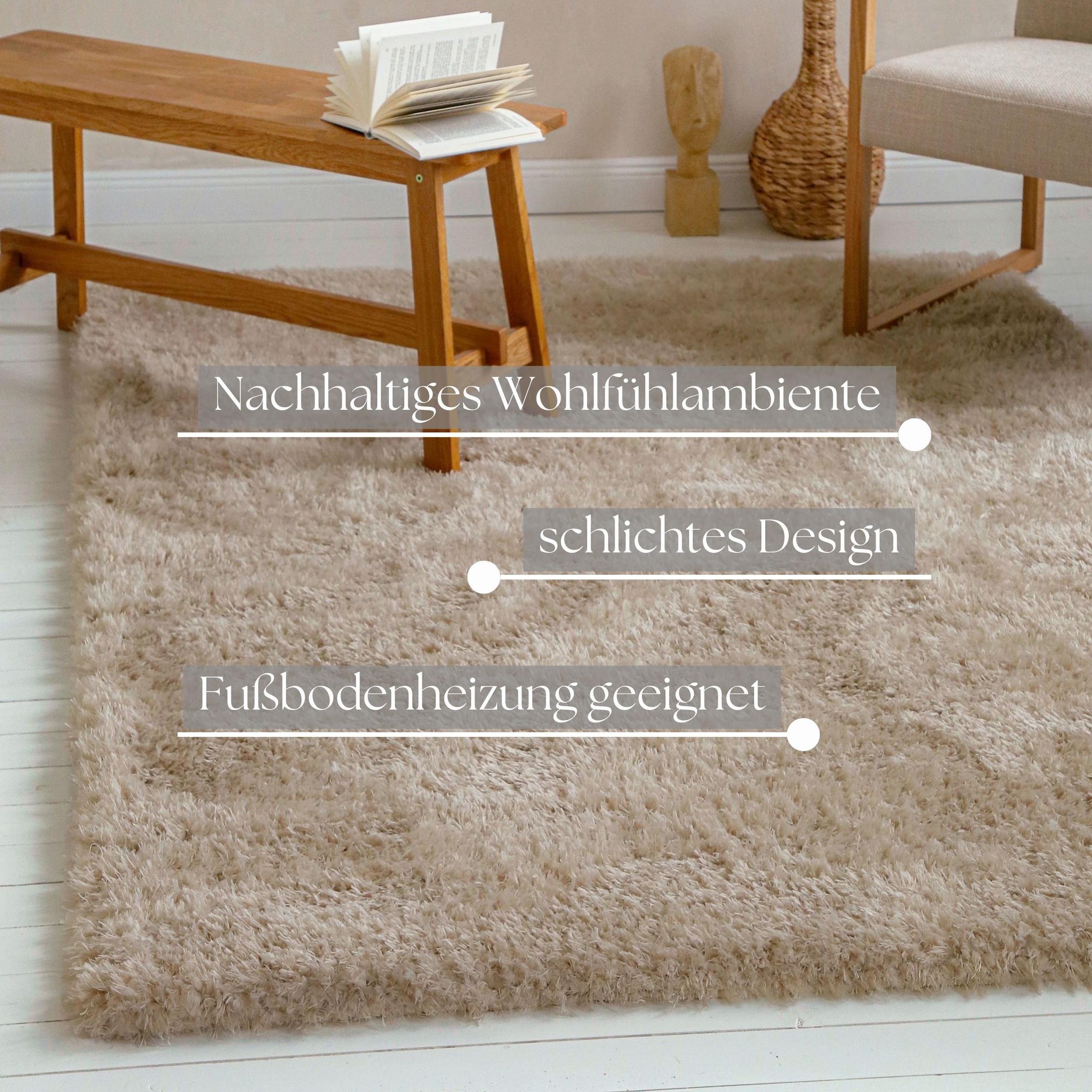 GOODproduct Tapis à poils longs »Josetta , auch als Läufer erhältlich« Rectangulaire 50 mm Höhe Langflor, Shaggy, dichter weicher Hochflor, uni farben, Wohnzimmer