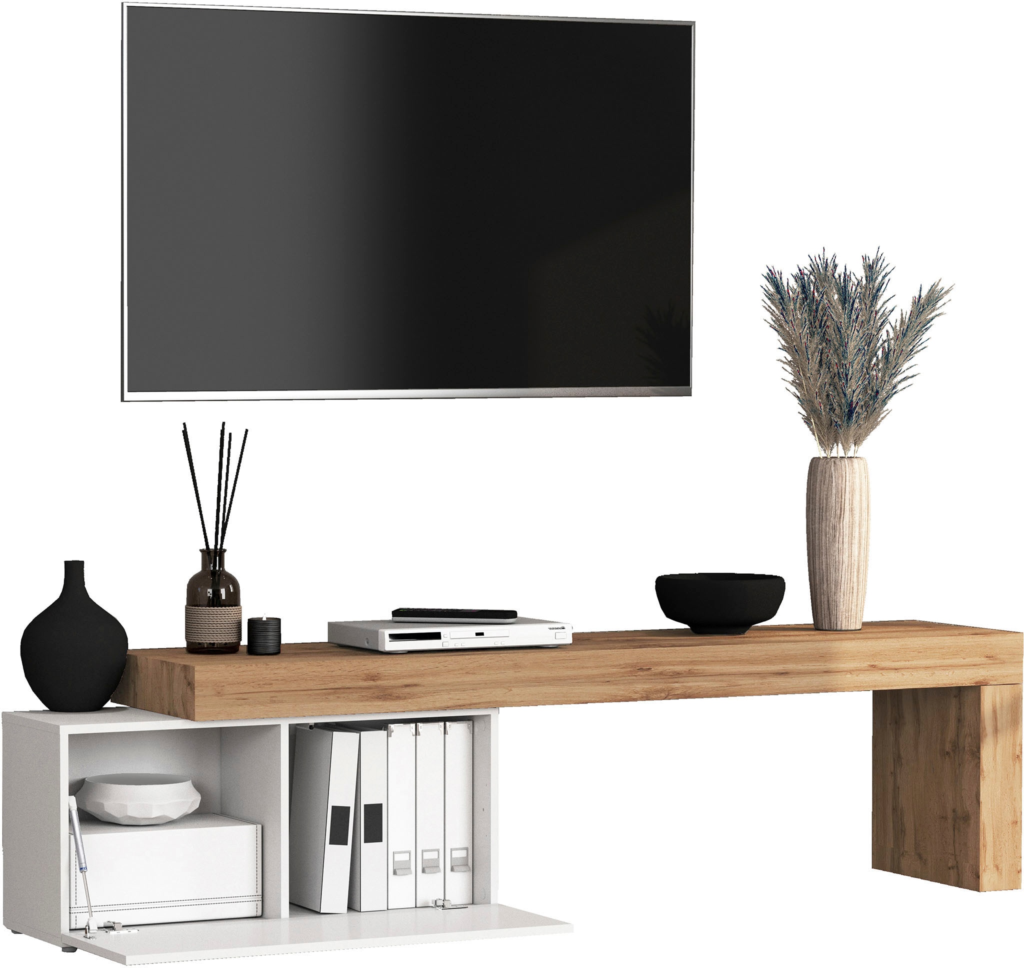GOODproduct Table basse »Chronos TV-Board, TV-Schrank« Breite verstellbar von 180 bis 260 cm, 1 cuis tlg. Breite 220 cm TV-Board,Lowboard,1 Klappe und ein L-Förmiger Aufsatz
