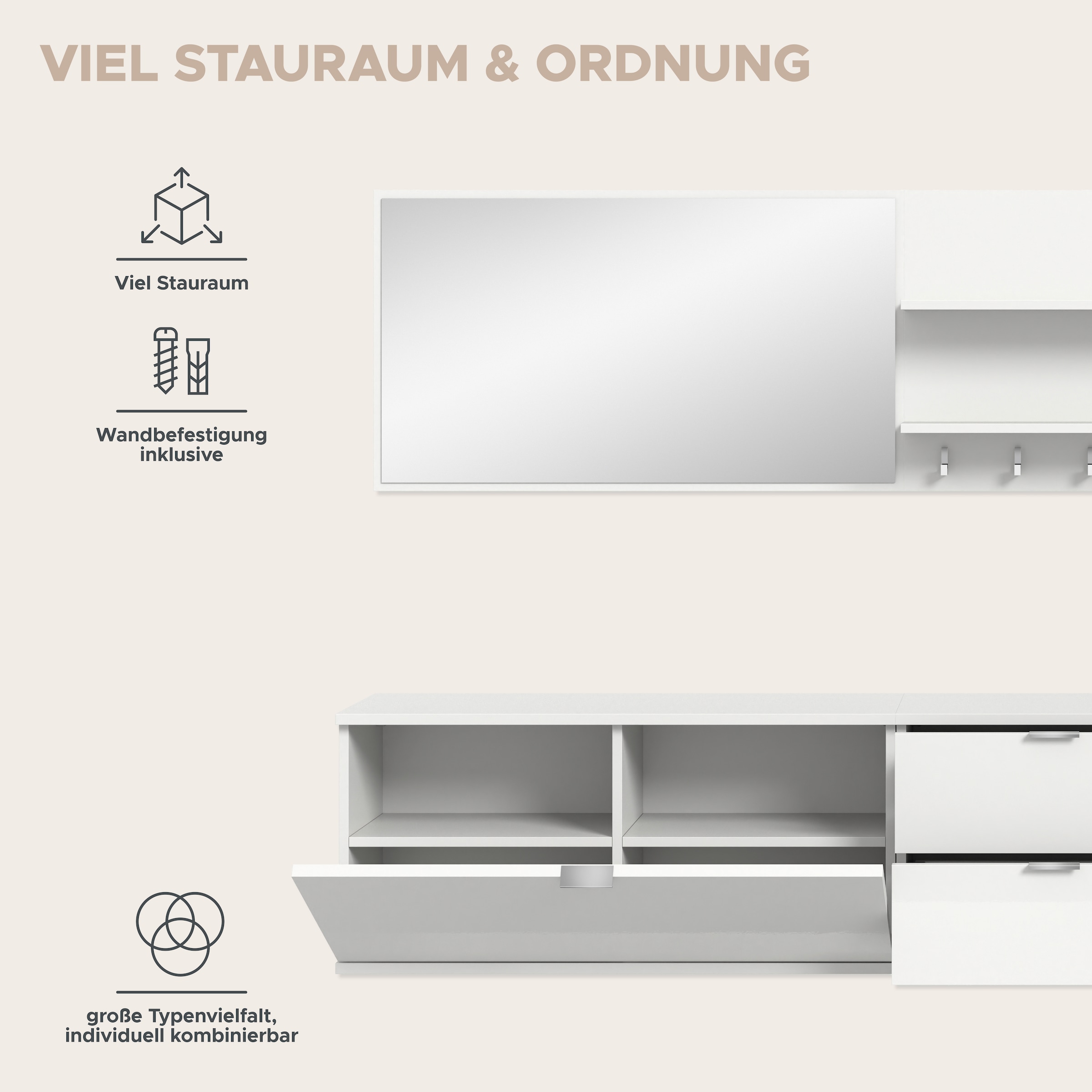 Home affaire Garderoben-Set »Trondheim, Garderobenset 6-tlg. Breite 236 cm,« 6 Stk. tlg.