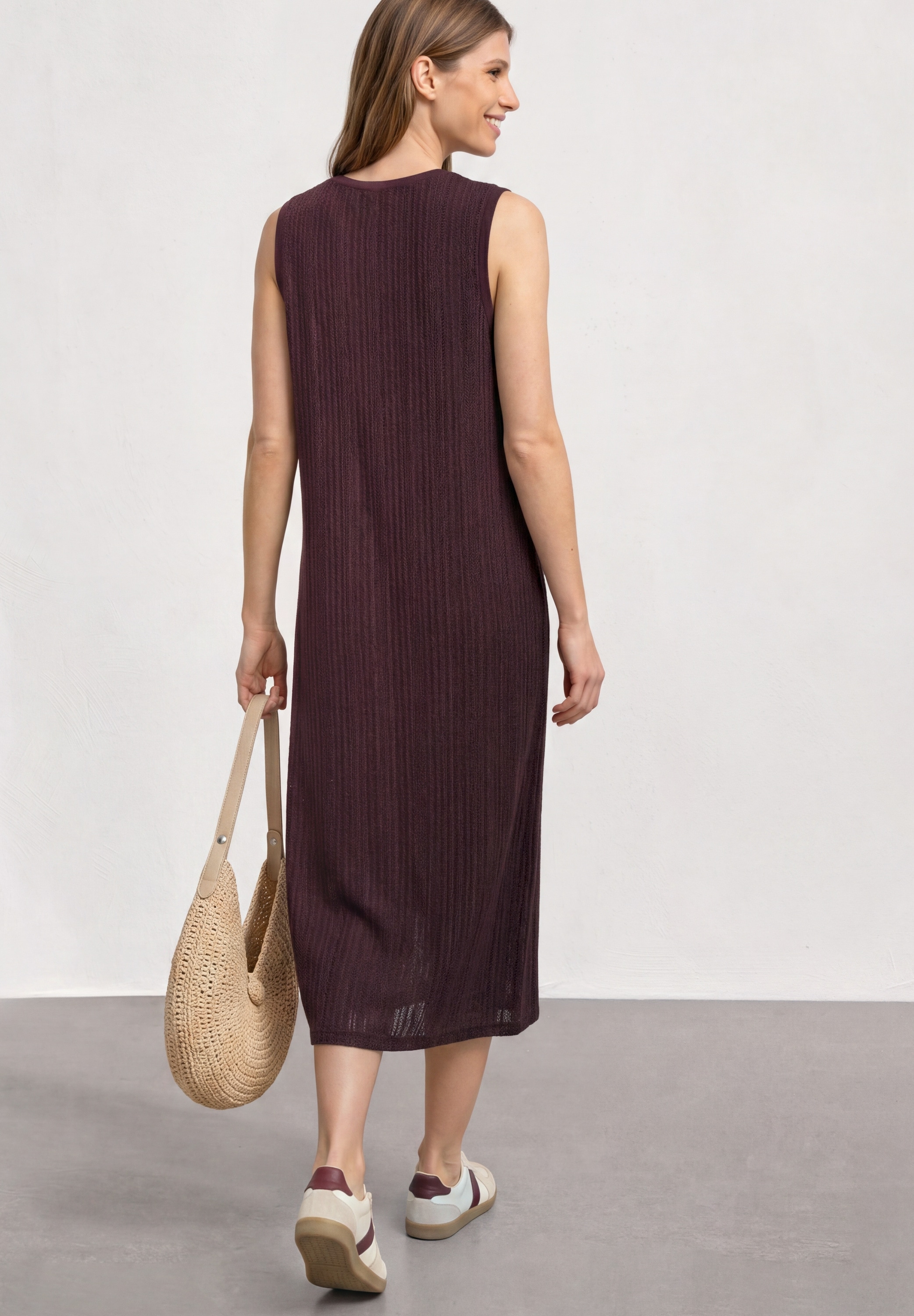STREET ONE Midikleid Ohne Taschen Sommerkleid mit Spitze und Rundhals