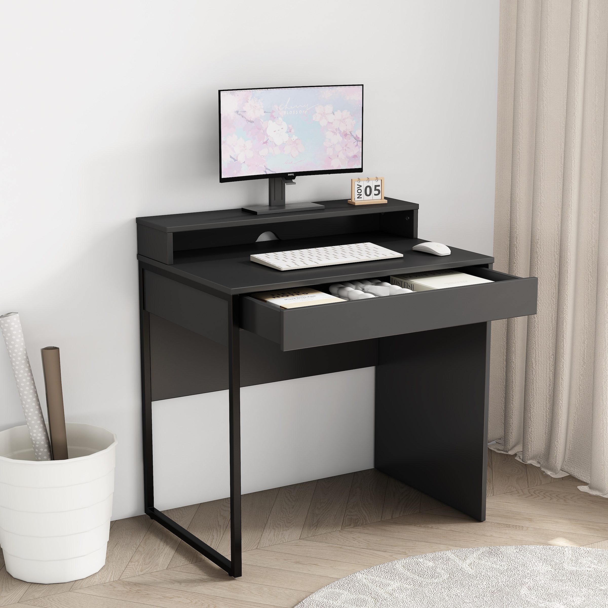 GOODproduct Bureau »Moid, Computertisch in modernem Design« Breite 80 cm, mit Schublade, Kabeldurchlass & Metallkufe