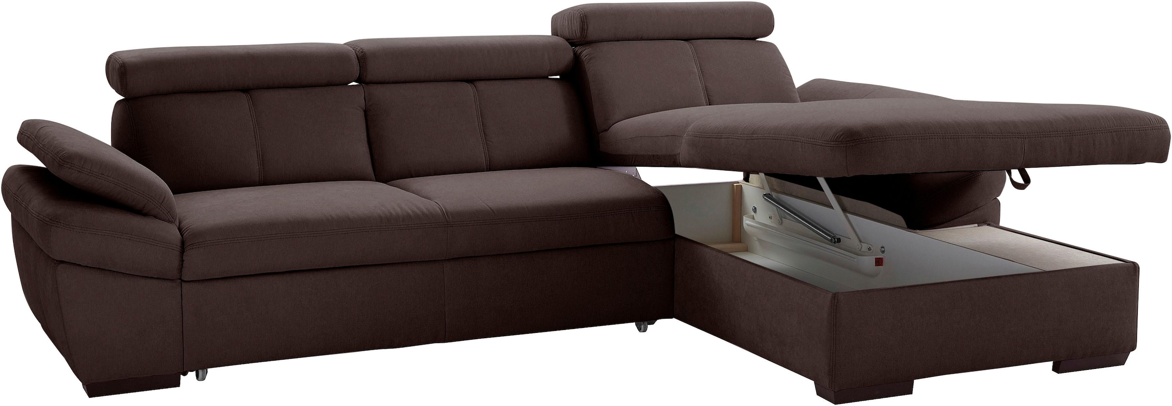 exxpo - sofa fashion Canapé d'angle »Salerno, inkl. Arm-& Kopfteilverstellung, bequem, Breite 280cm, L-Form« wahlweise mit Bettfunktion und Bettkasten, tolle Detailverarbeitung