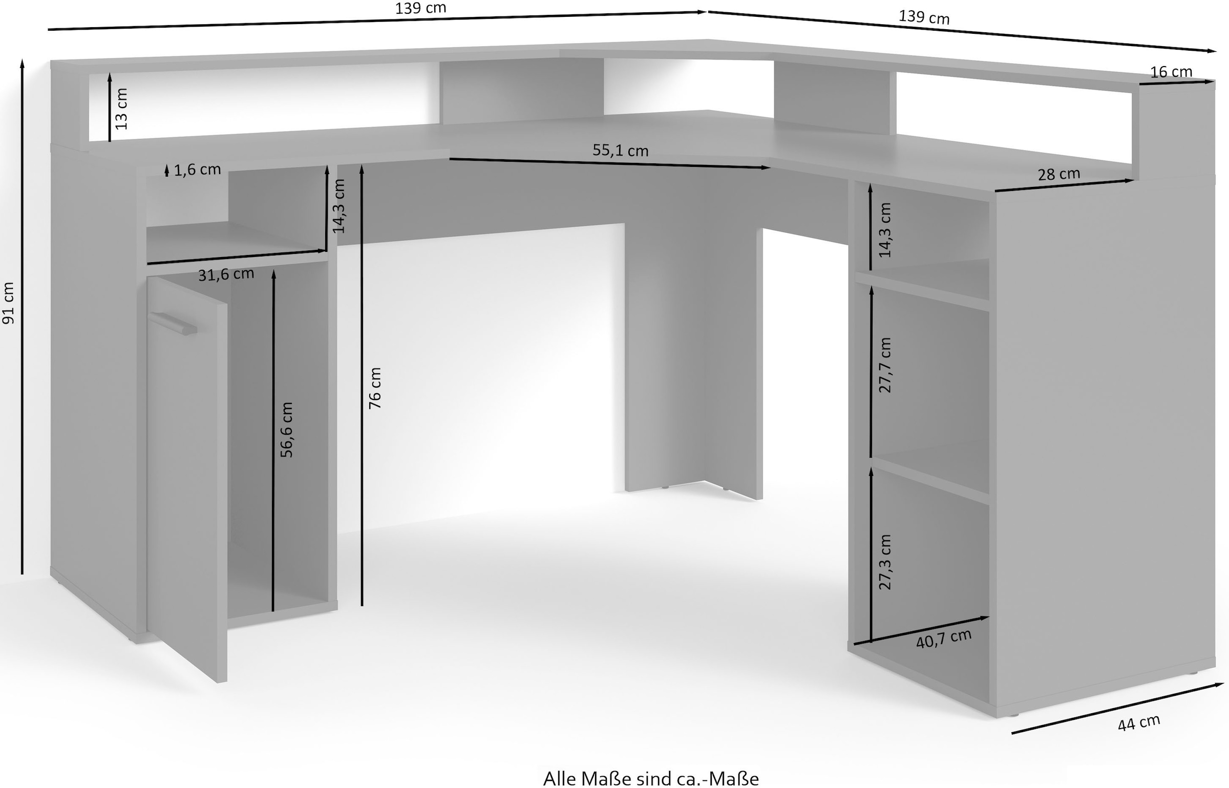 byLIVING Table de gaming »Fox« Breite 139 cm, moderner Eck-Schreibtisch