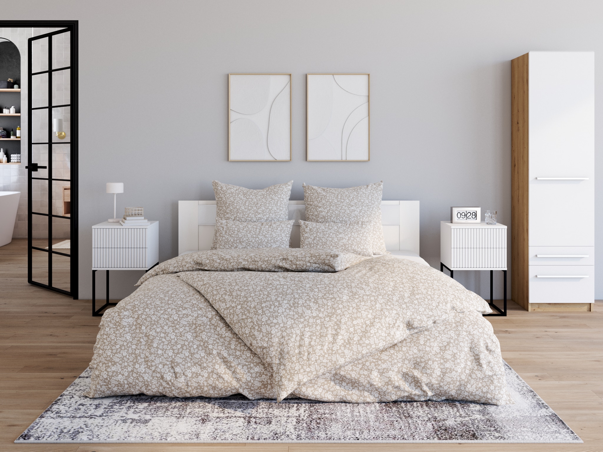 Schlafkontor Table de nuit »Marle Nachtkonsole, Nachtkästchen auf Metall-Fussgestell« Schubkasten in Rillenoptik auf schwarzem Metallgestell