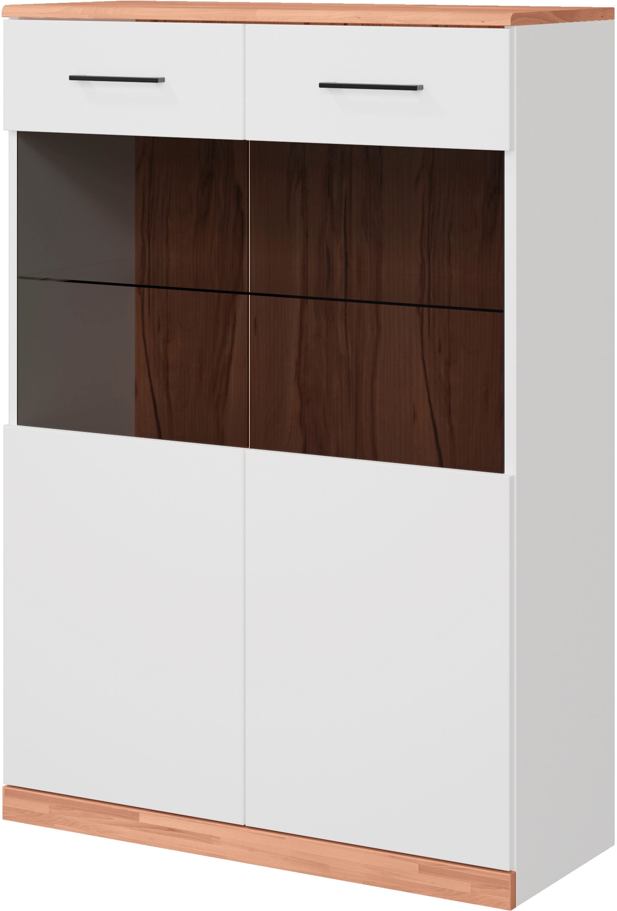 GOODproduct Vitrine »Ribe, 125 cm hoch, Fronten Massivholz, 4 breite Fächer« Korpus Holzwerkstoff, 2Türen mit Glaseinsatz, einlegeboden verstellbar