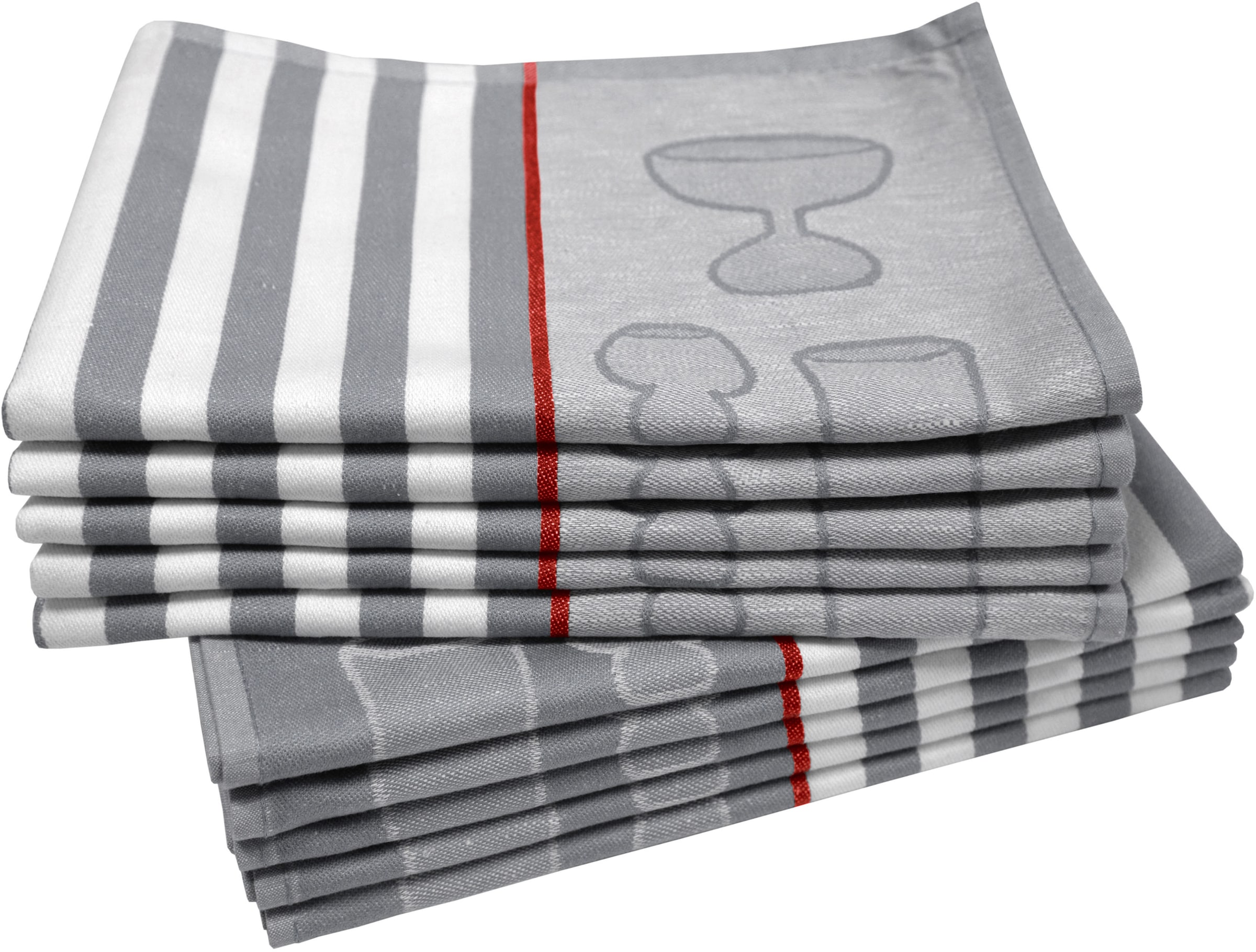 Dyckhoff Chiffon à vaisselle »Gläser / Halbleinen« mit Gläser & Streifen Motiv, Masse je Tuch ca. 50x70 cm