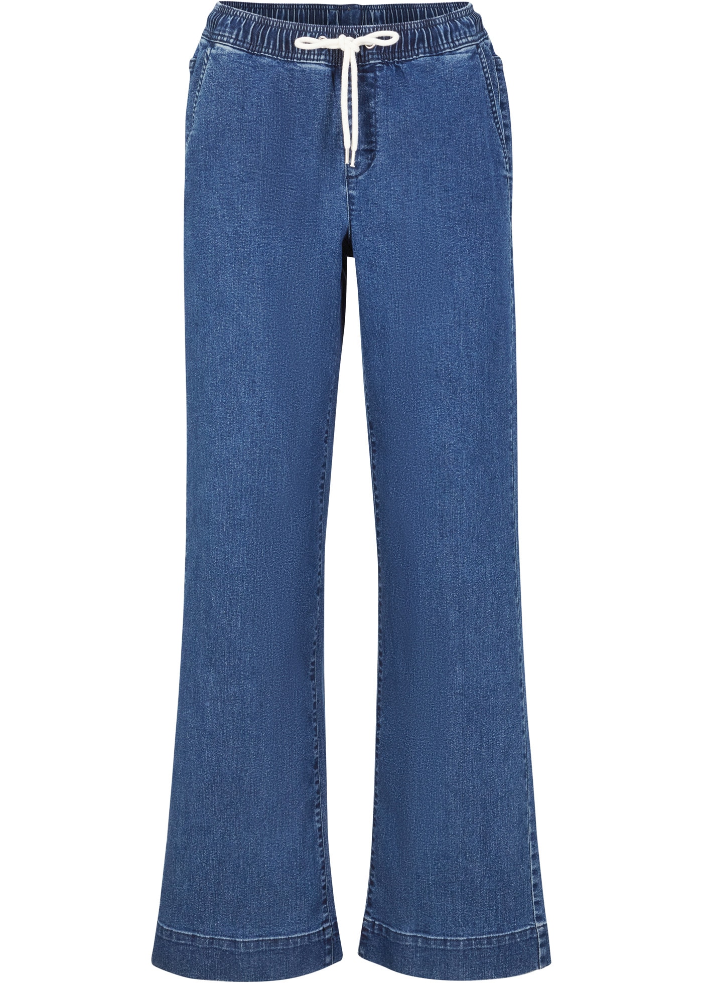bonprix Weite Jeans »Wide Leg Jeans Mid Waist, Stretch« 2 Stk. Loose Fit Passform, mit elastischem Bund und Tunnelzug