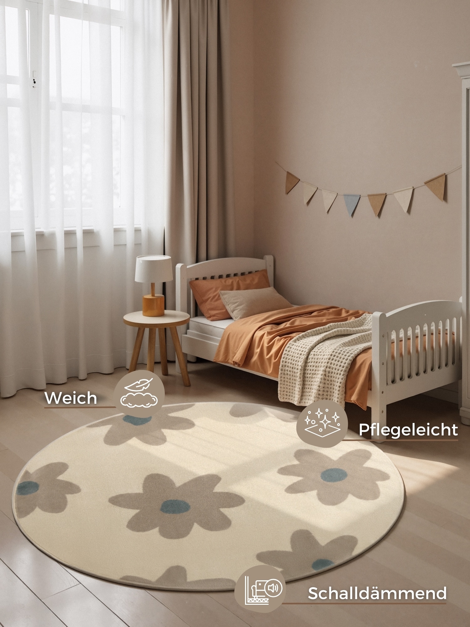 HANSE Home Tapis pour enfants »Bloomy« Rond 10 mm Höhe Pflegeleicht, Weich, Kinderzimmer, Spielteppich, Spielunterlage