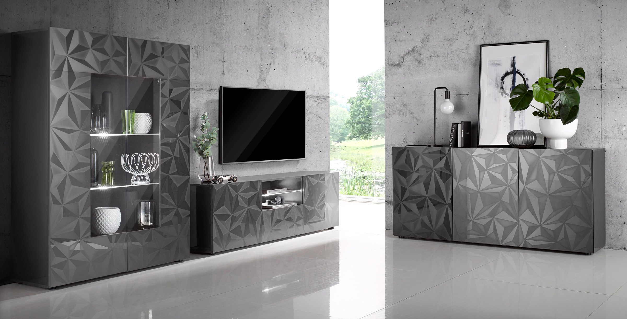 Home affaire Lowboard »Prisma Breite 181 cm, TV-Board 2 Türen, 1 Schubkasten, TV-Schrank« Front mit elegantem Siebdruck, grifflos, viel Stauraum